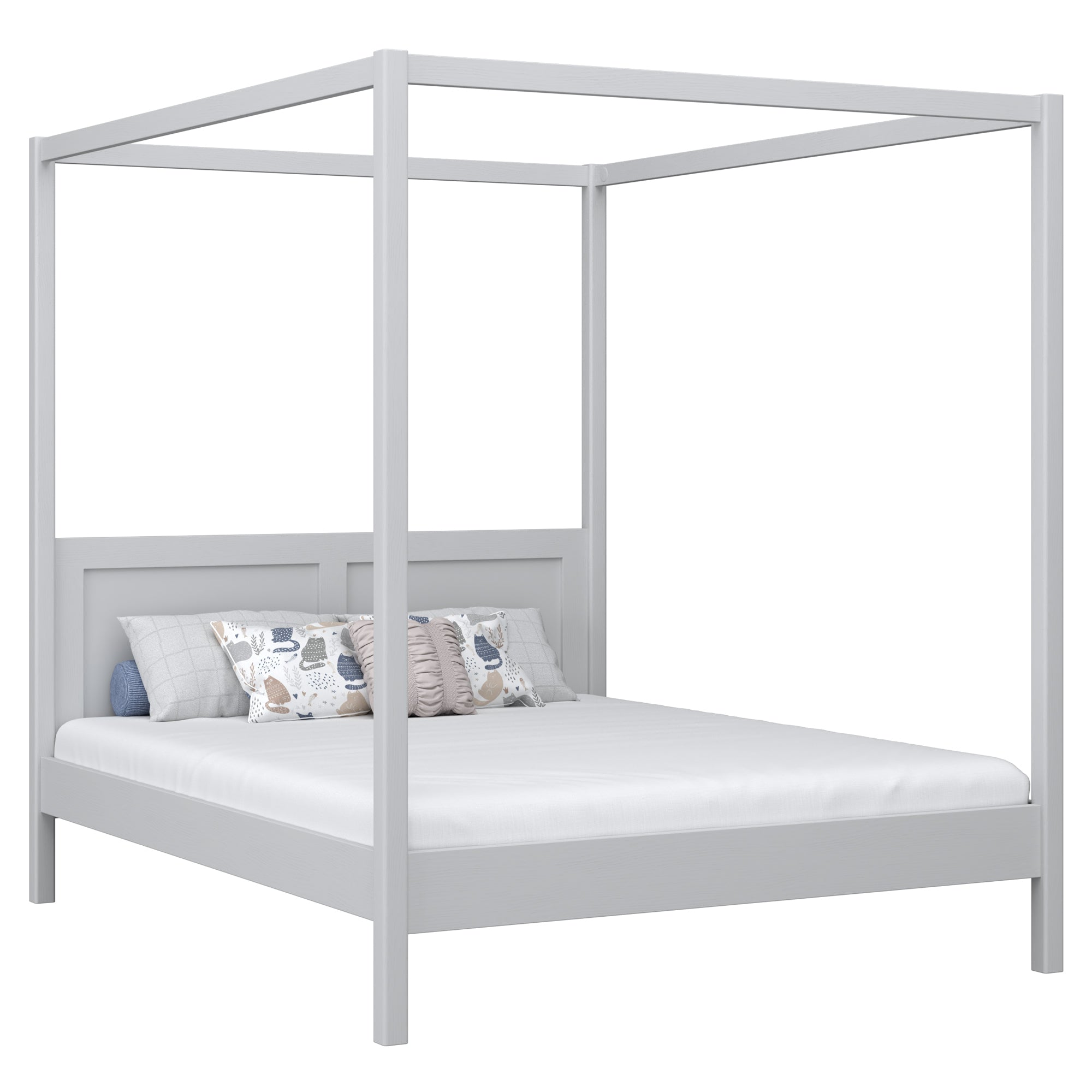 Tweepersoonsbed met hemel houten grijs – slaapkamer, Scandinavische stijl