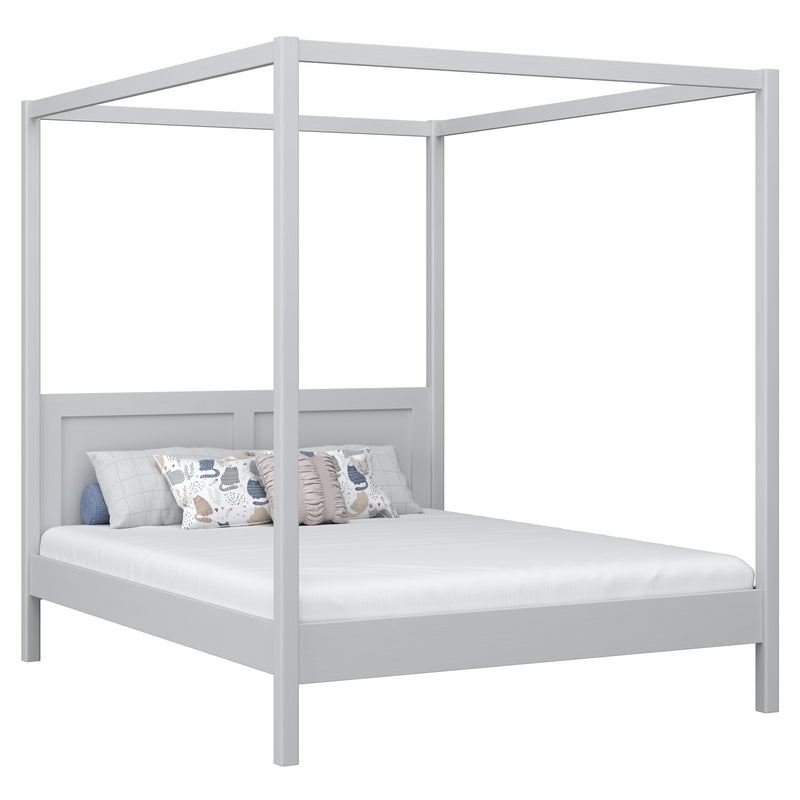 Tweepersoonsbed met hemel houten grijs – slaapkamer, Scandinavische stijl