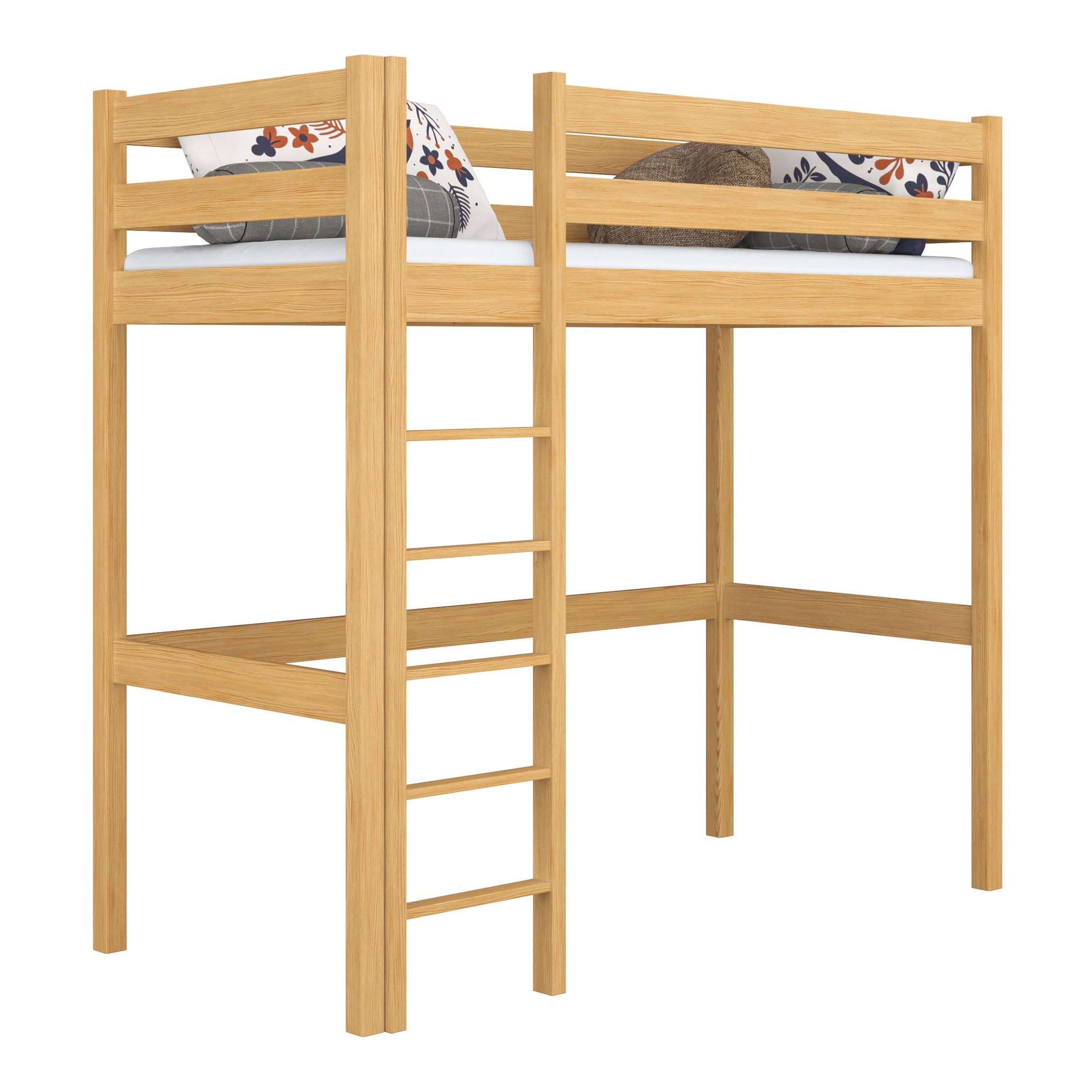 Lit mezzanine en bois pin naturel – chambre d'enfant, bois massif, style scandinave