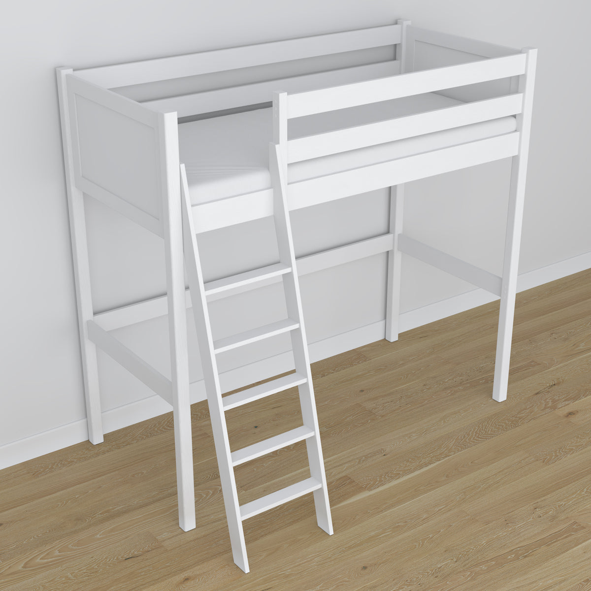 Hoogslaperbed wit van hout – bovenaanzicht slaapkamer