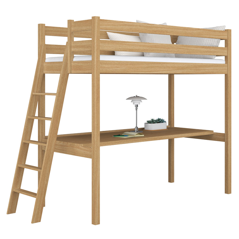 Houten hoogslaperbed met bureau naturel eiken – kinderkamer, scandi Nizio