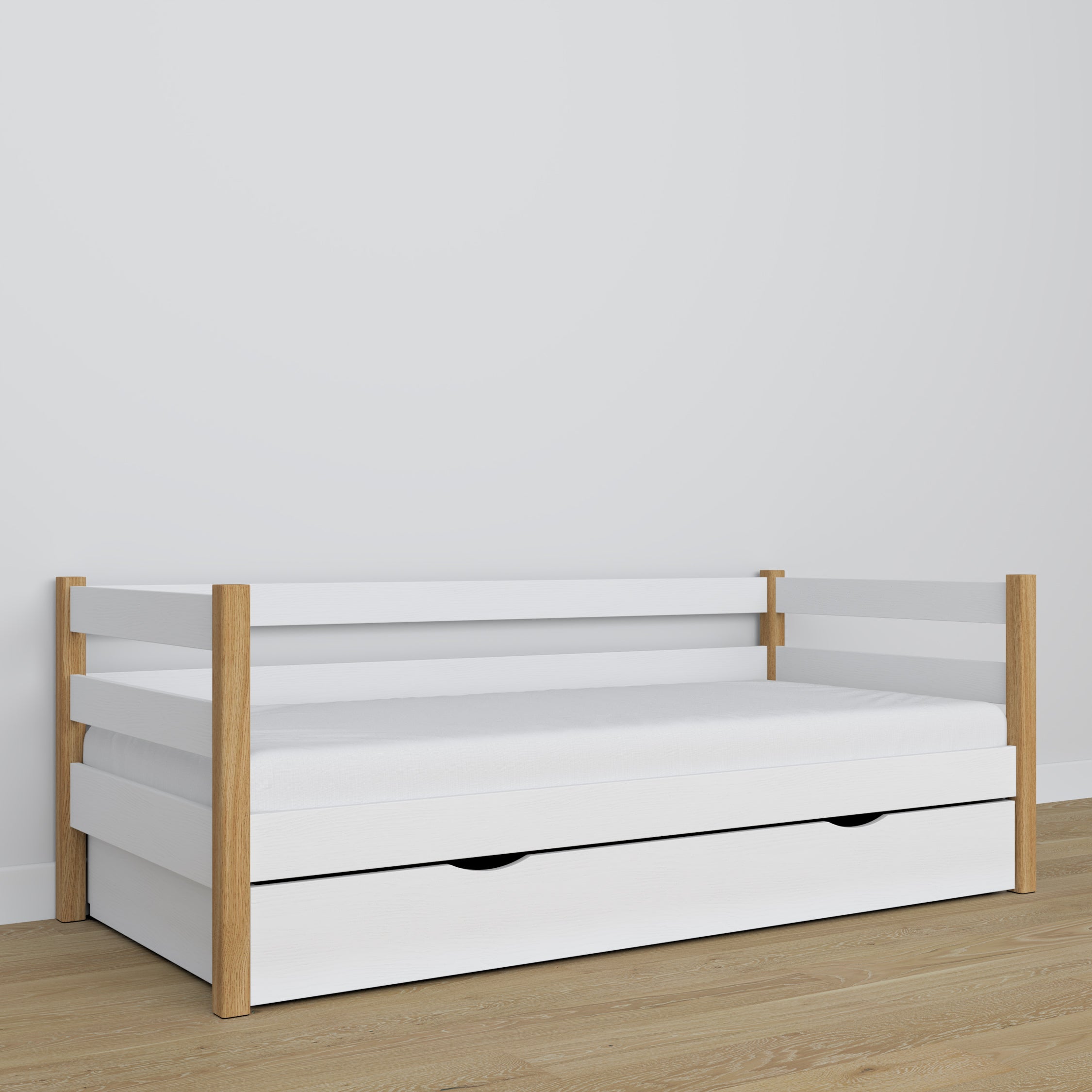 Slaapbank wit-eiken – houten details en verbindingen, Nizio Home