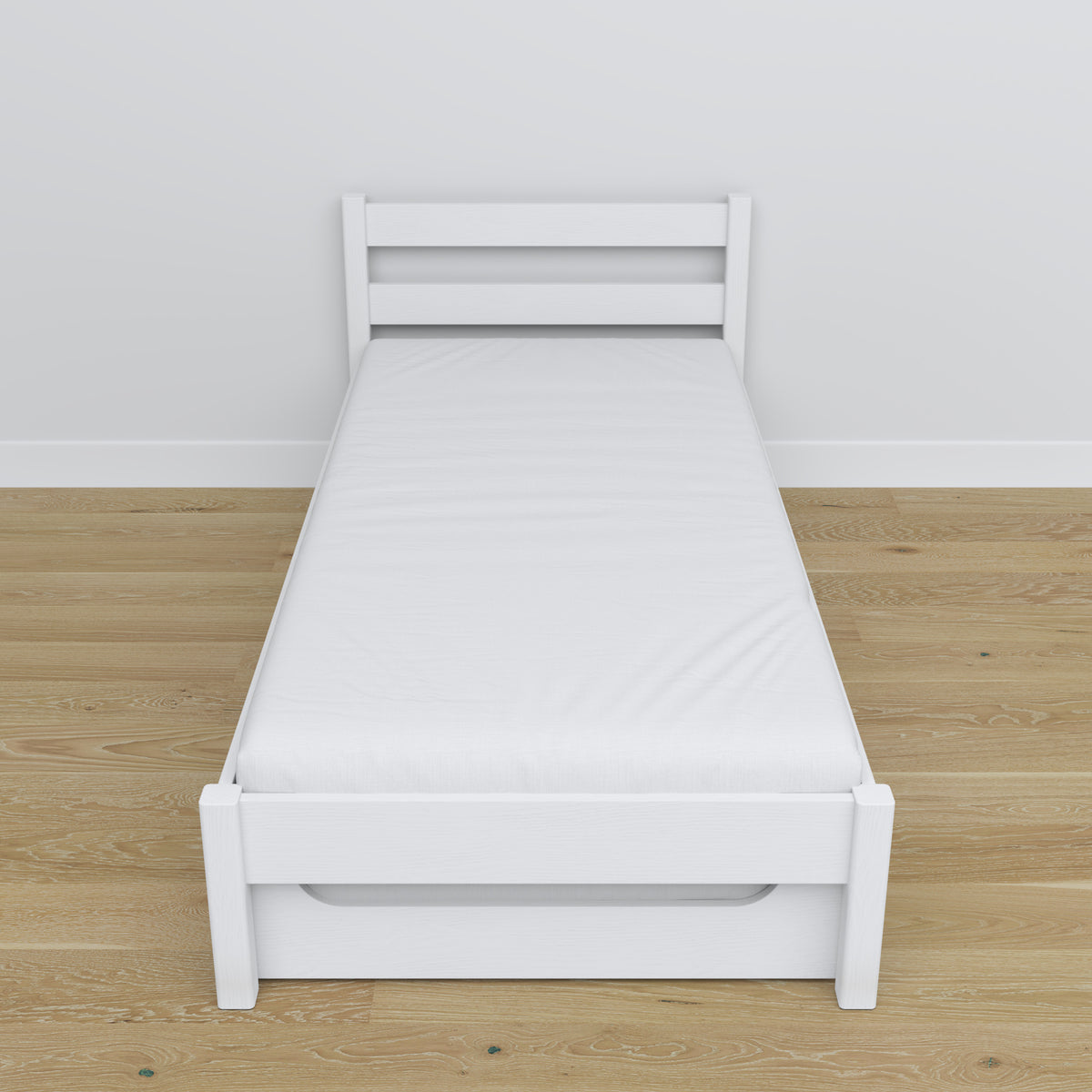 Bed with mattress drawer white made of wood – dimensions, Nizio
