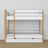 Lit superposé blanc-chêne z tiroir – barrière i échelle en bois, Nizio