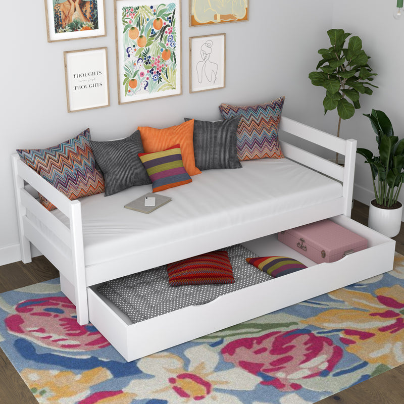 Sofabed met lade houten wit – kinderkamer, scandi stijl Nizio