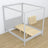 Bed met hemelbed grijs van hout – schuin aanzicht, slaapkamer