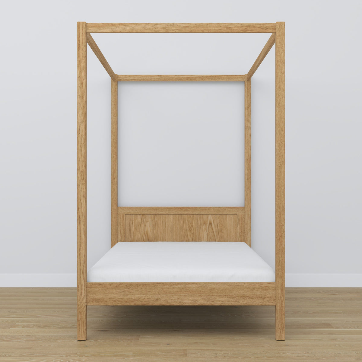 Hemelbed eiken naturel eiken – close-up op hemel en hoofdeinde