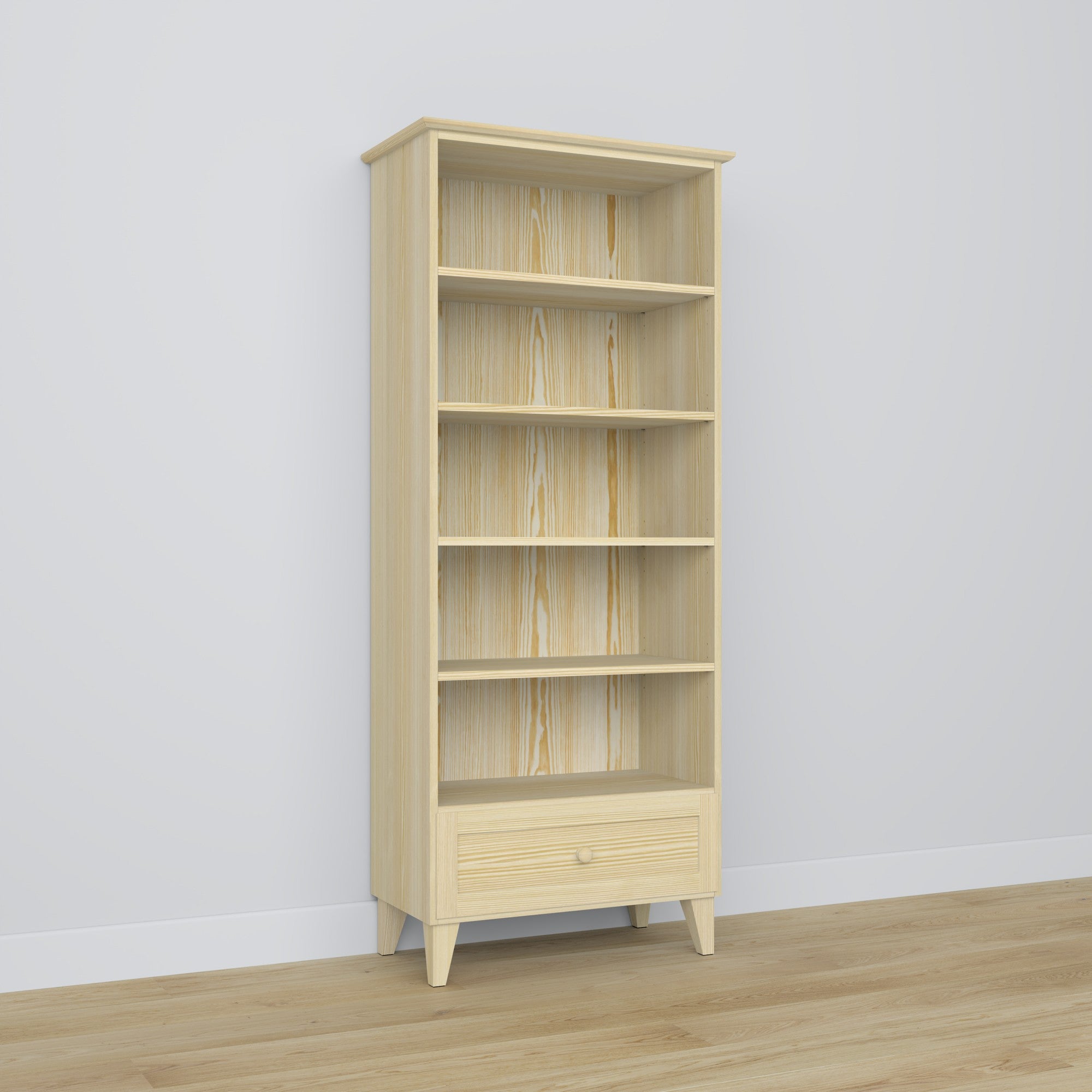 Bookcase 1S 80 clear pine – pine, full height, front view, Nizio