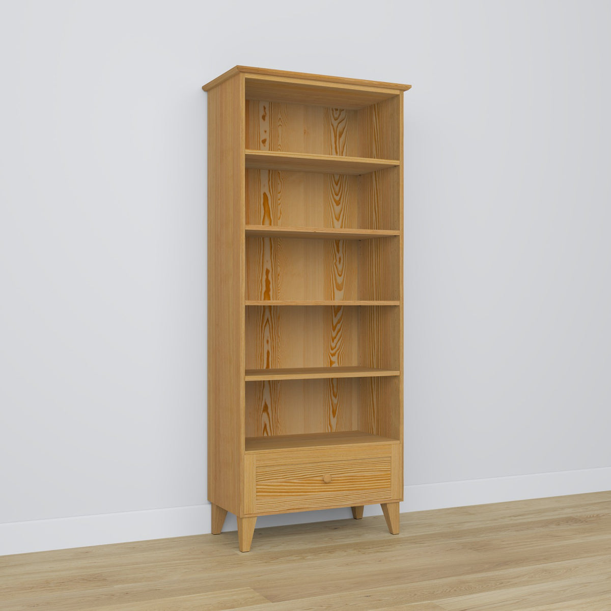 Boekenkast 1S 80 naturel grenen – grenenhout, volledige hoogte, frontaal aanzicht, Nizio