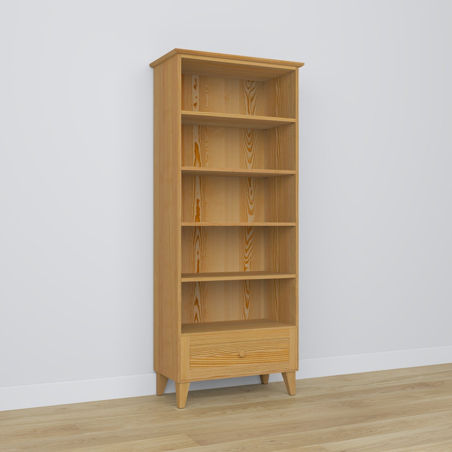 Boekenkast 1S 80 naturel grenen – grenenhout, volledige hoogte, frontaal aanzicht, Nizio