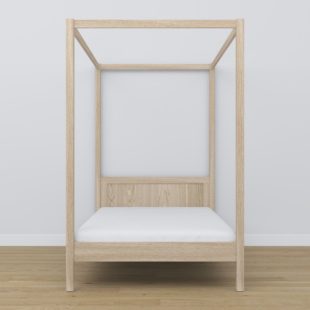 Hemelbed eikenhouten gewit eiken – close-up op hemel en hoofdeinde
