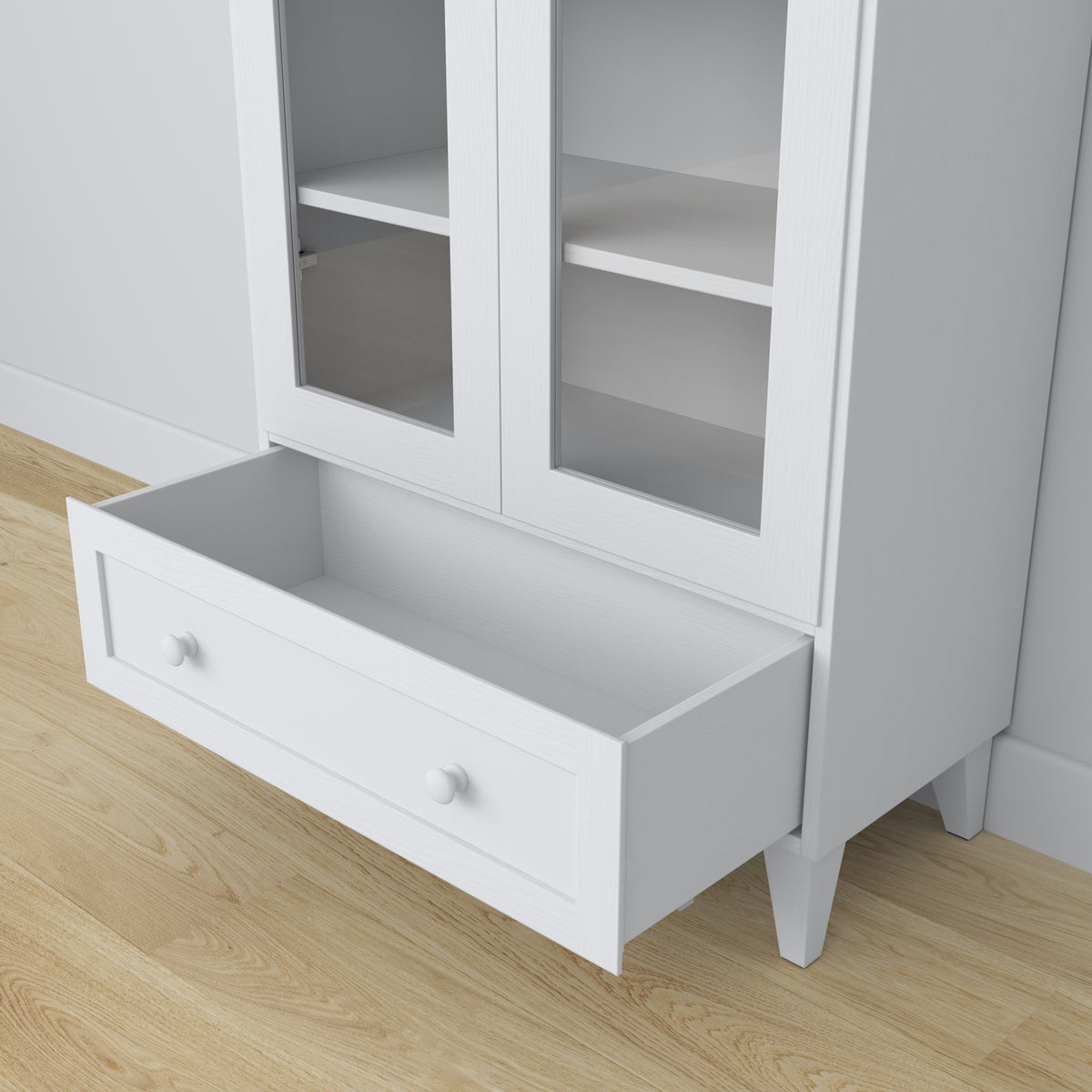 Vitrinekast 1S 90 wit – glazen deuren, scharnieren, houten, Nizio