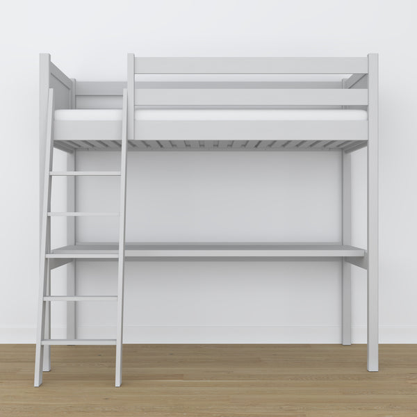 Lit mezzanine gris avec bureau – espace d'apprentissage sous la chambre, en bois