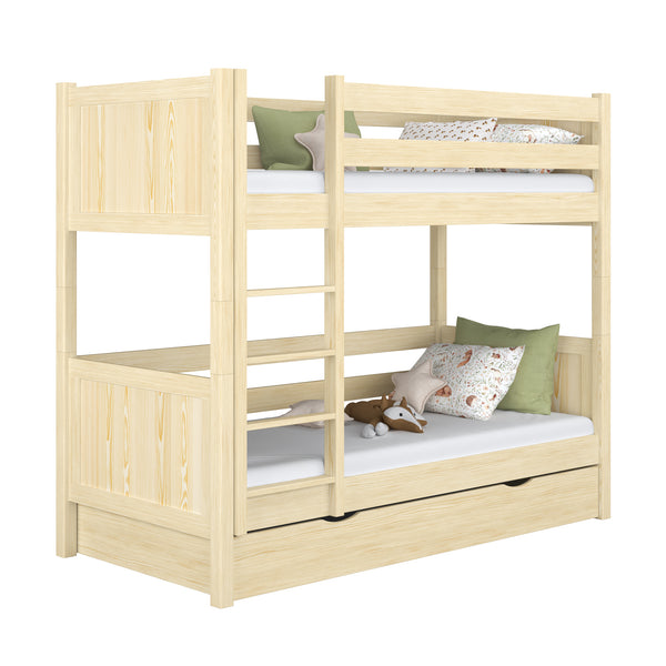 Lit superposé avec tiroir en bois pin incolore – chambre d'enfant, bois massif, scandinave
