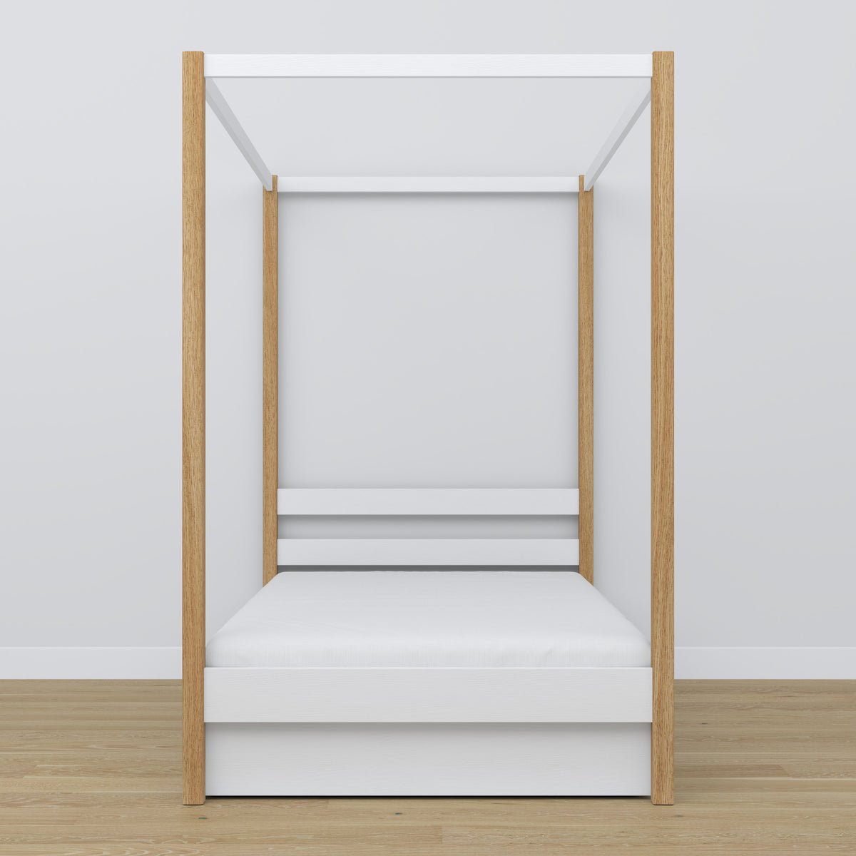Bed wit-eiken met hemel – lade open, houten, Nizio Home