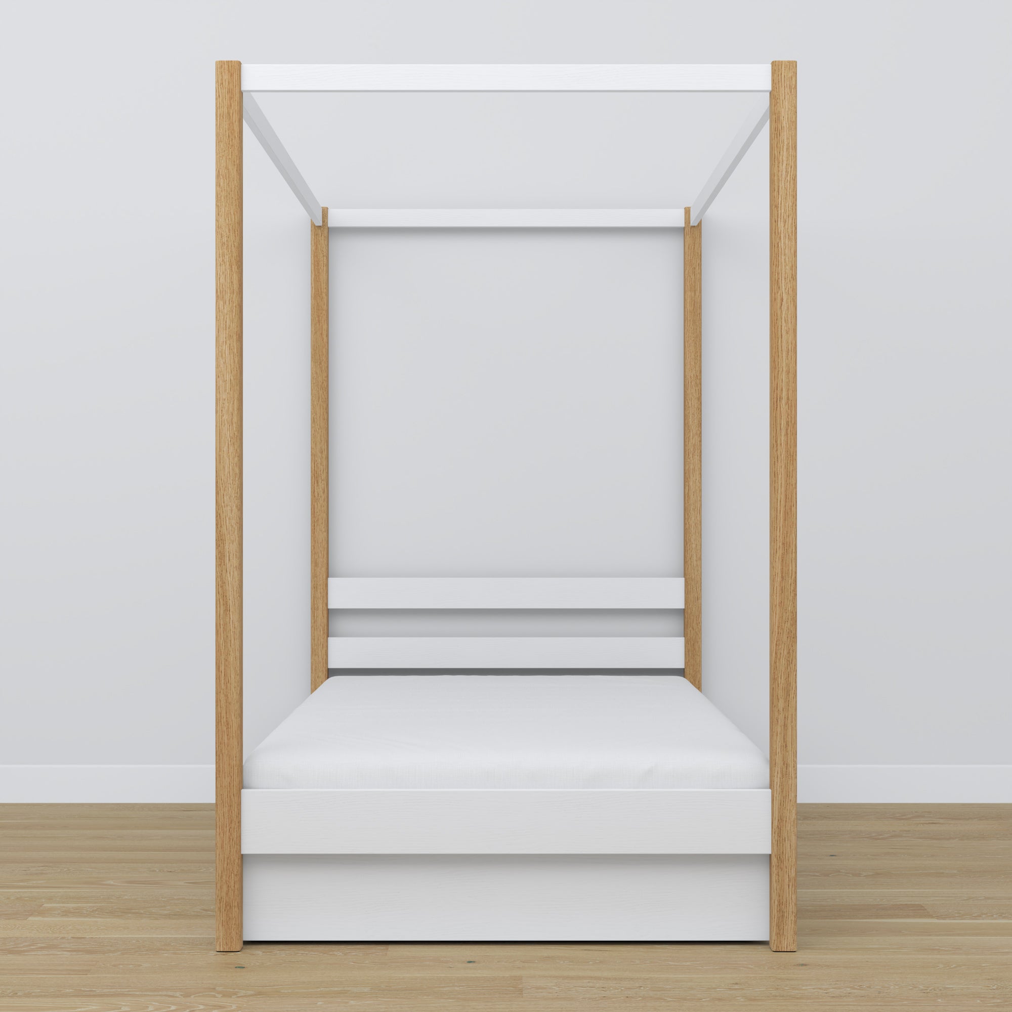 Bed wit-eiken met hemel – lade open, houten, Nizio Home