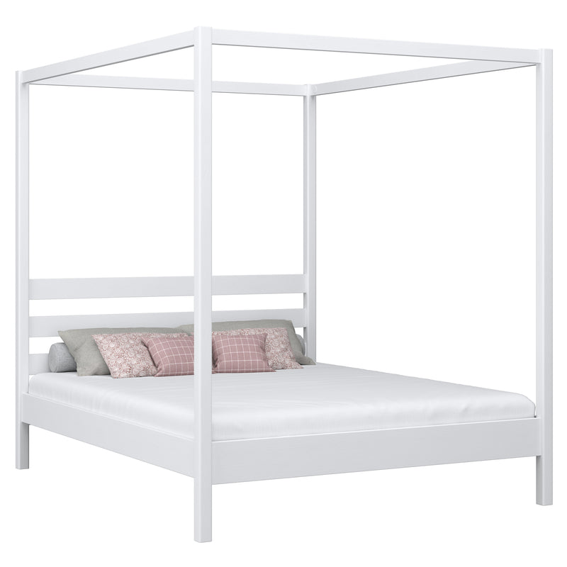 Houten tweepersoonsbed met hemelbed N01 wit – algemeen aanzicht, massief grenenhout