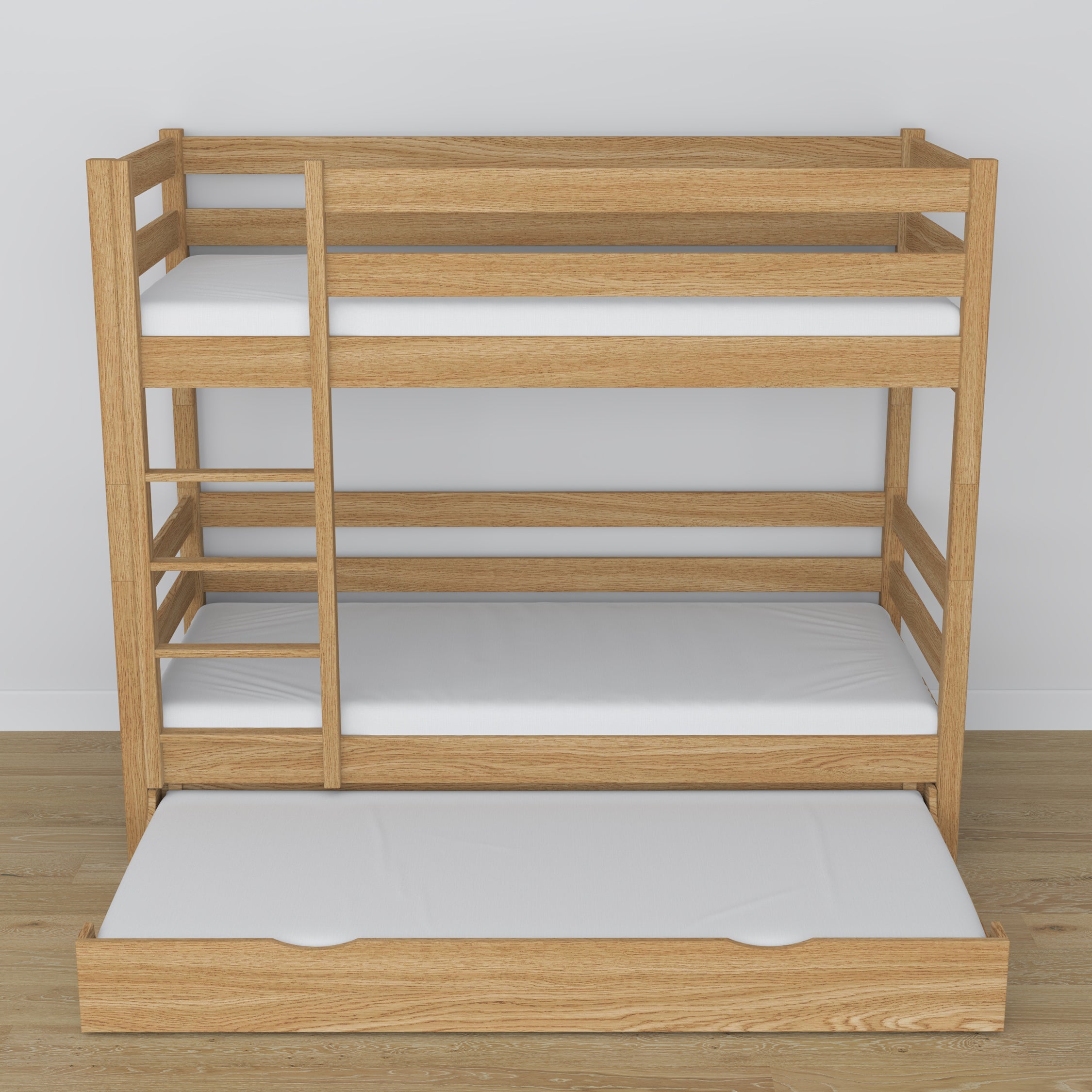 Natural Oak Bunk Bed – Oak Slatted Frame, Mattress Drawer