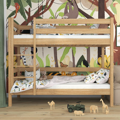Lit superposé chêne naturel – échelle i barrière ochronna en chêne, Nizio Home