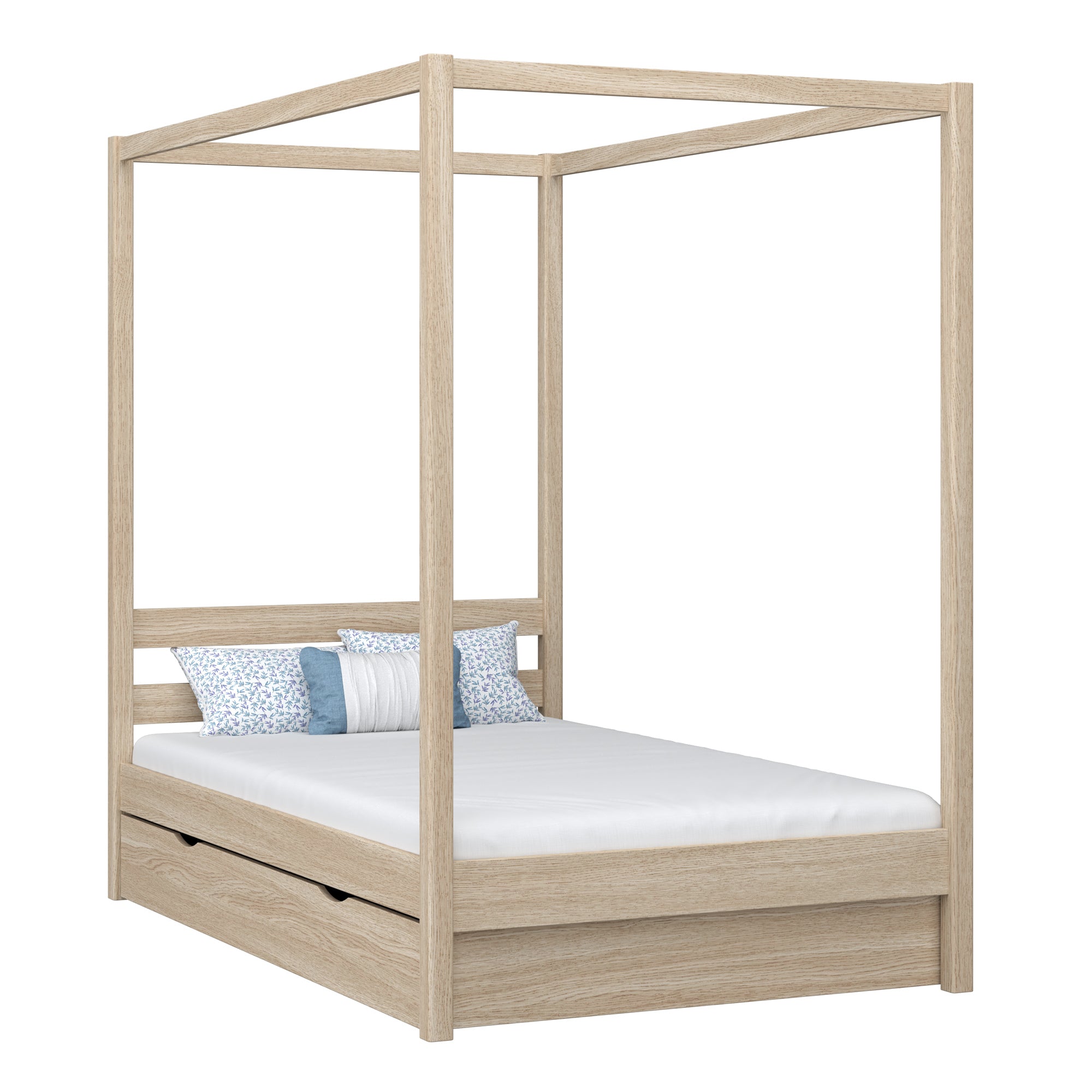 Hemelbed met lade eiken gewit eiken – kinderkamer, scandi stijl
