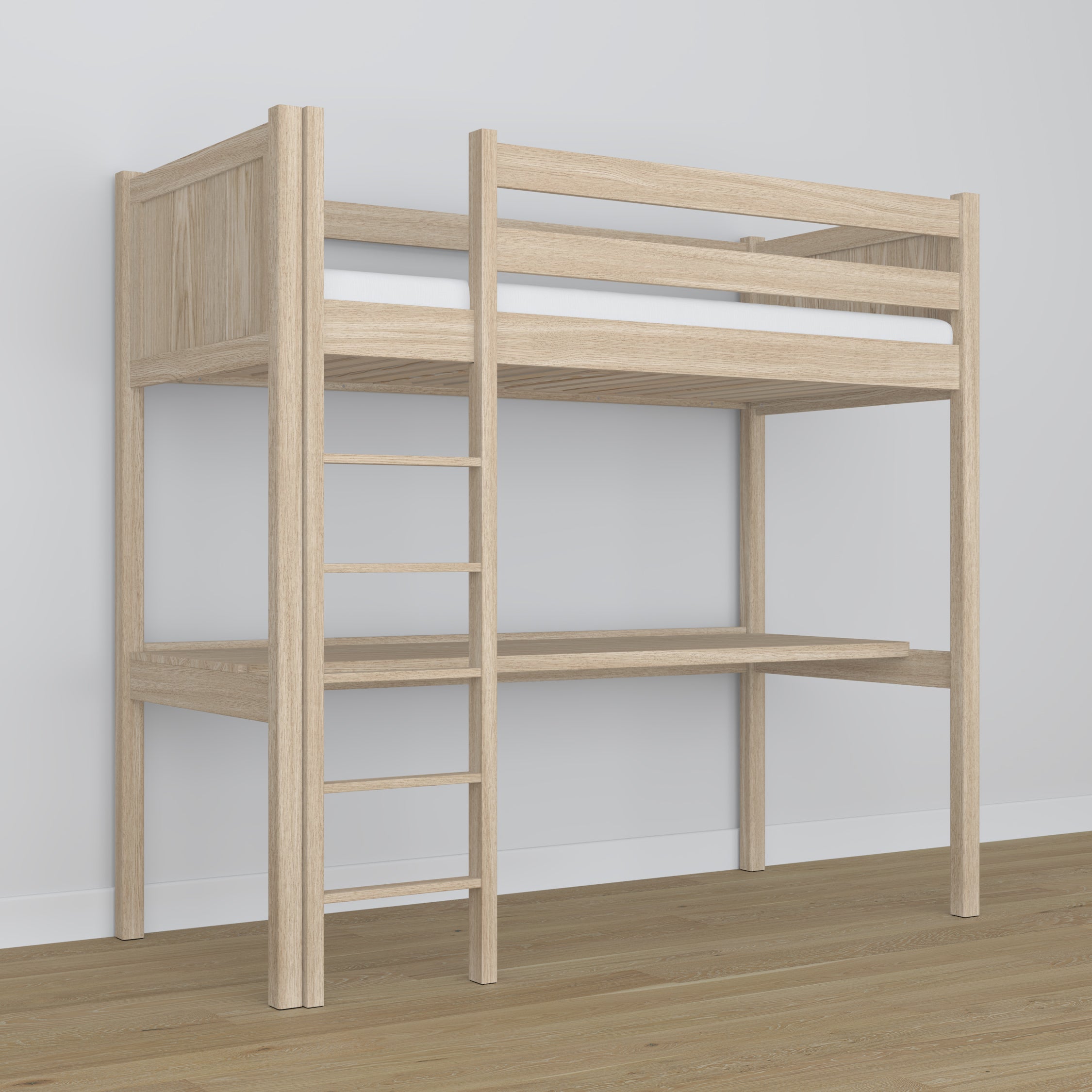 Hoogslaper gewit eiken – eiken bureau onder slaapgedeelte, kinderkamer scandi