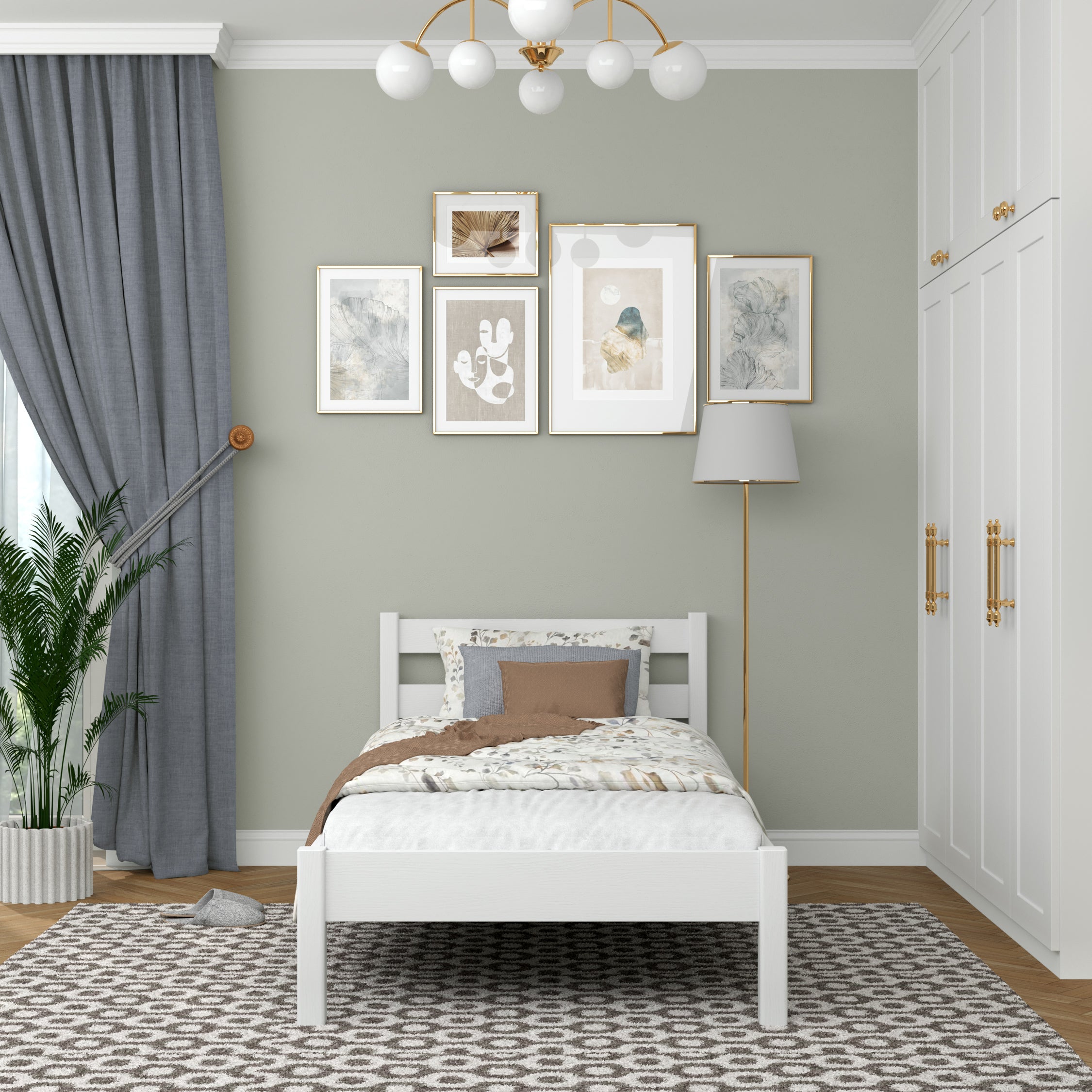 Lit simple en bois blanc – vue de côté, proportions du meuble