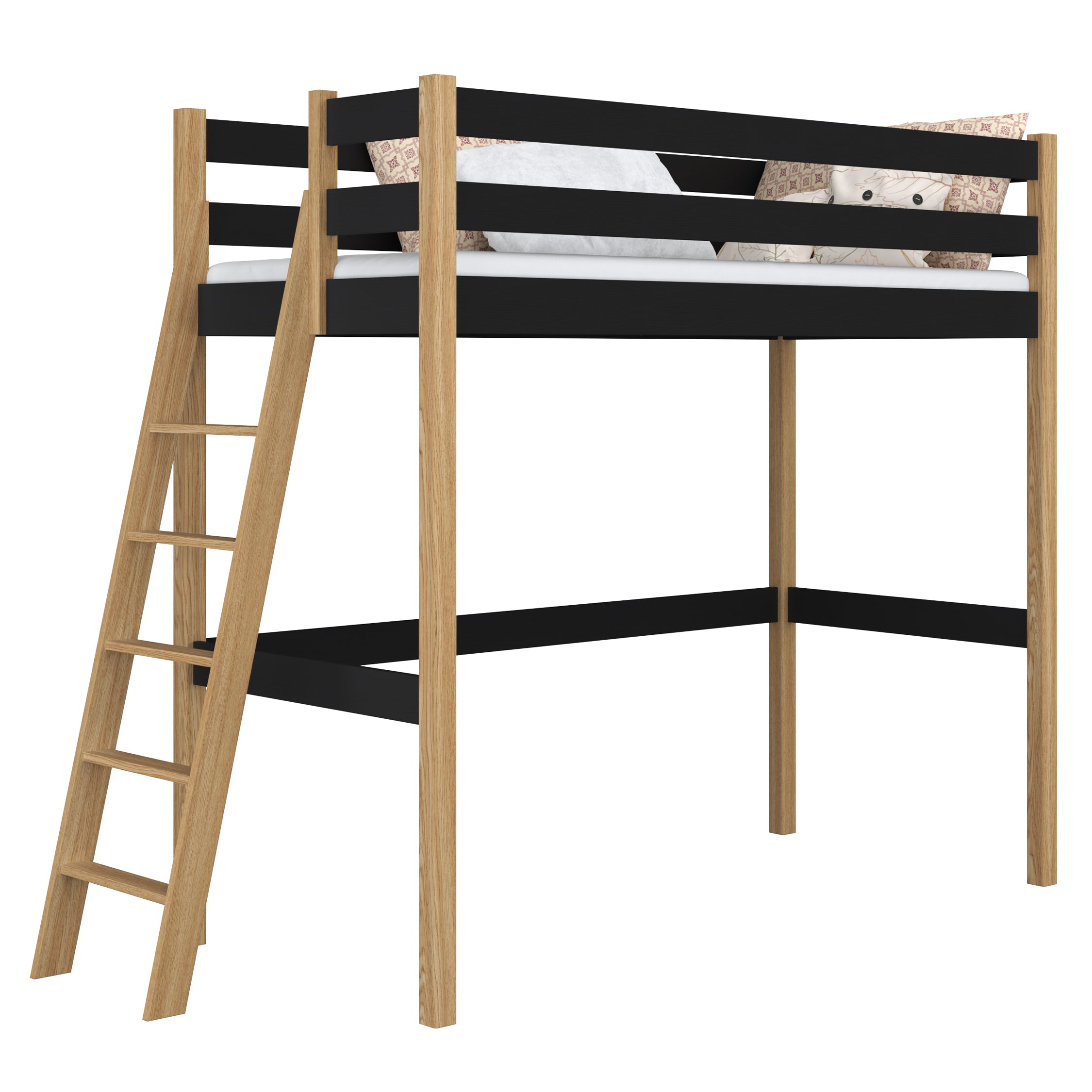 Hoogslaper houten zwart-eiken – kinderkamer, massief hout, scandi stijl