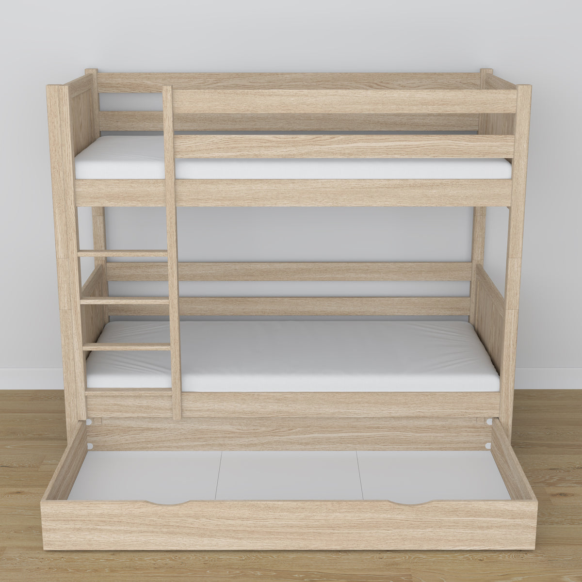 Houten stapelbed gewit eiken met lade – afmetingen en schema, Nizio