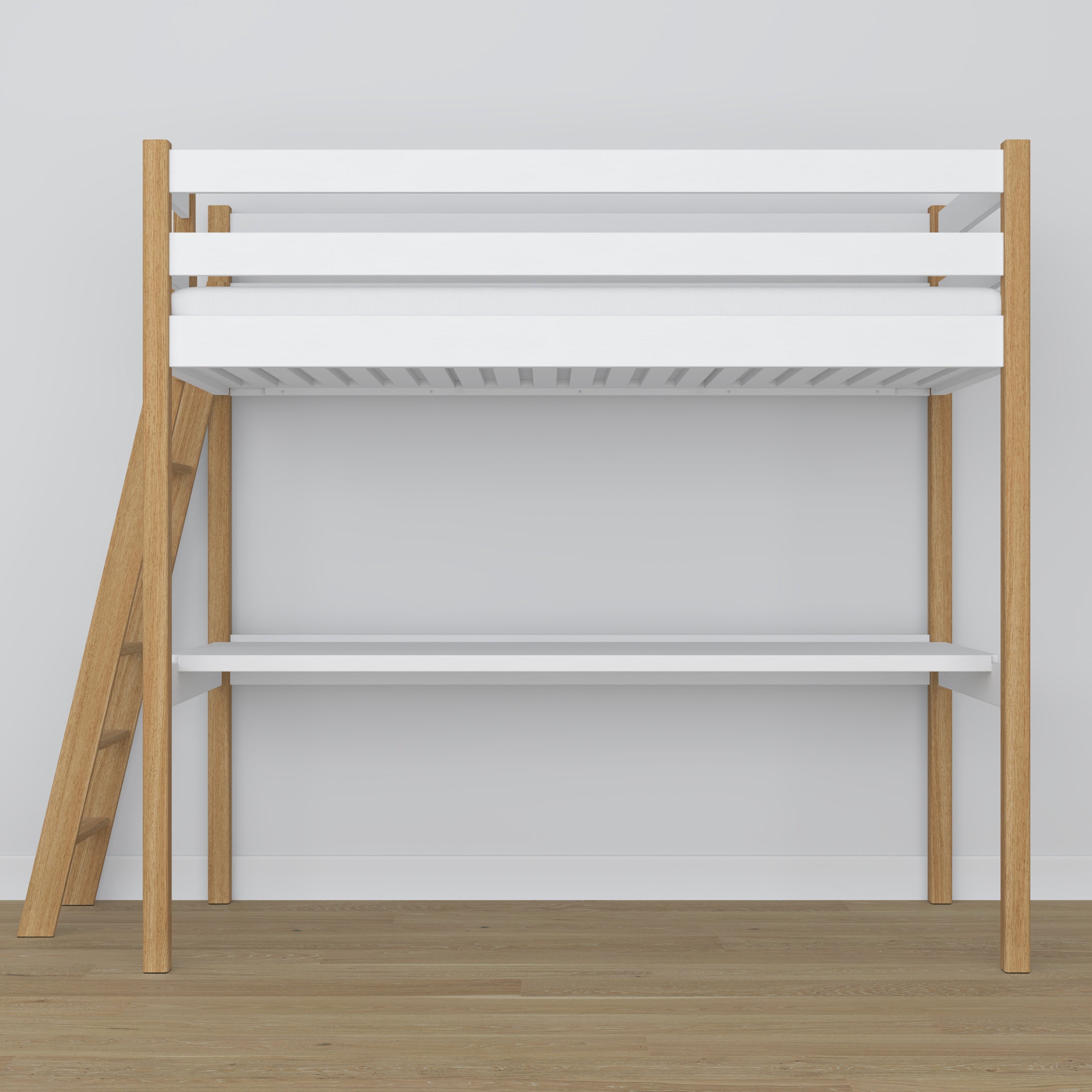 Hoogslaper wit-eiken met bureau – studeren onder de slaapplaats, houten