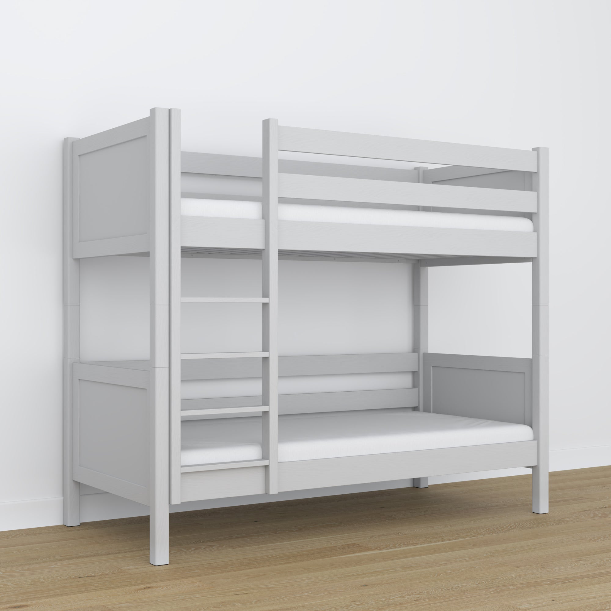 Stapelbed houten grijs – close-up van verbindingen en houtdetails