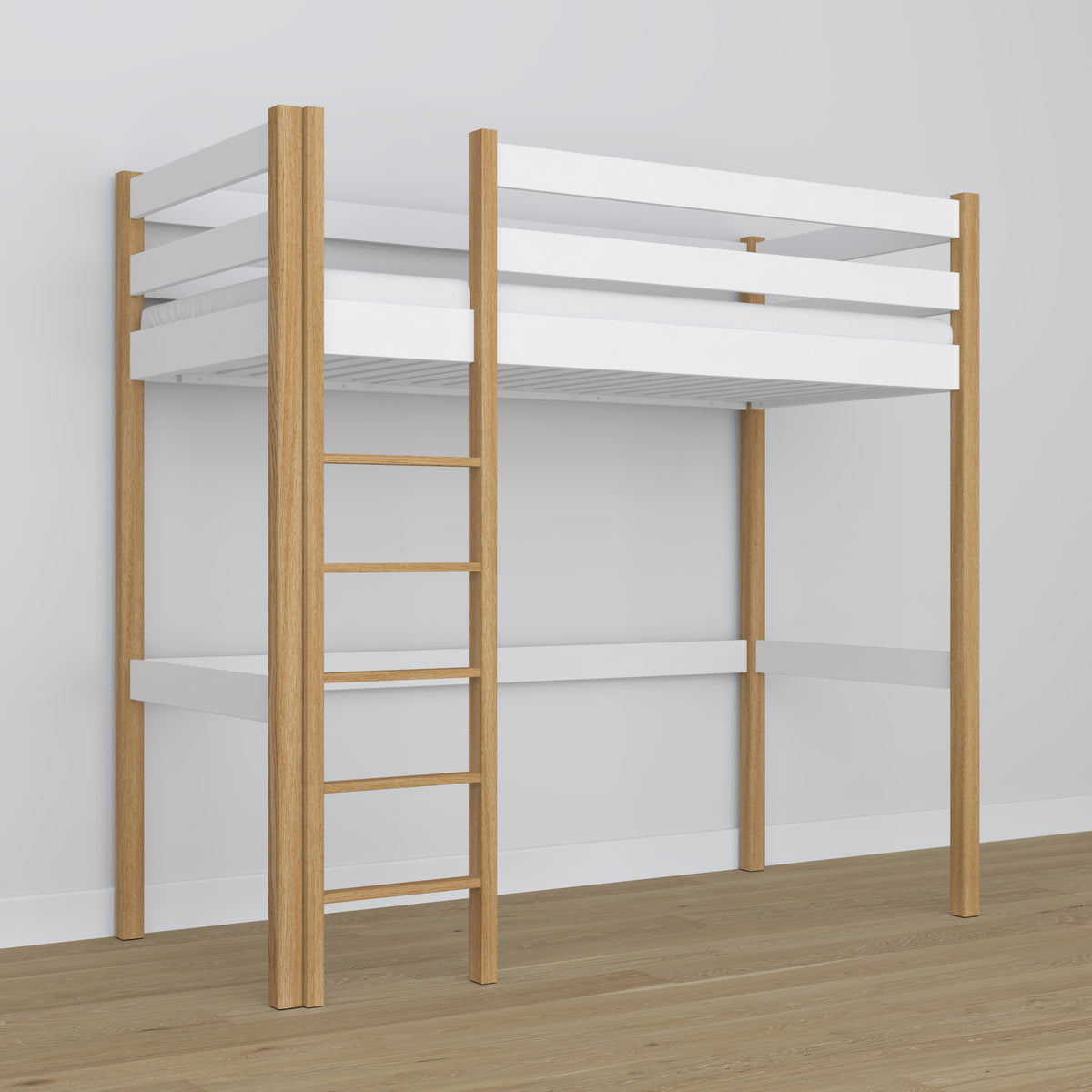Hoogslaper wit-eiken van hout – bovenaanzicht van de slaapkamer
