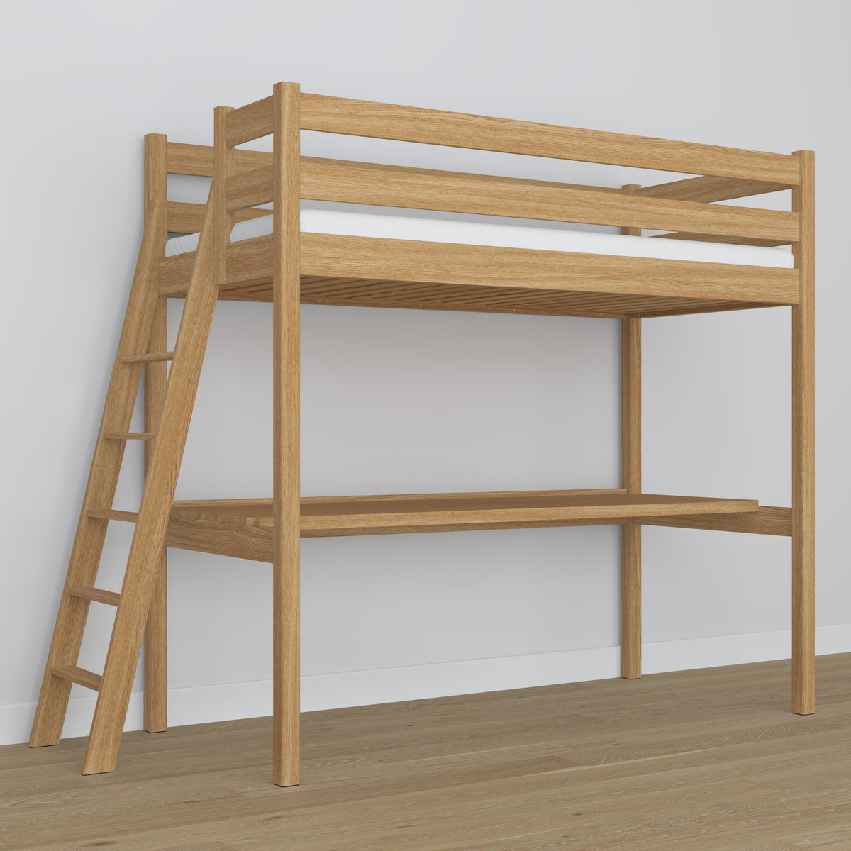 Hoogslaper met bureau eiken naturel eiken – ladder en veiligheidsbeugel