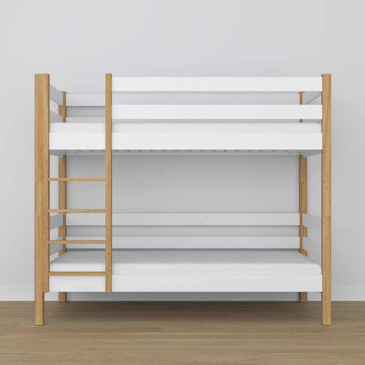 Stapelbed wit-eiken van hout – zijaanzicht, Nizio Home