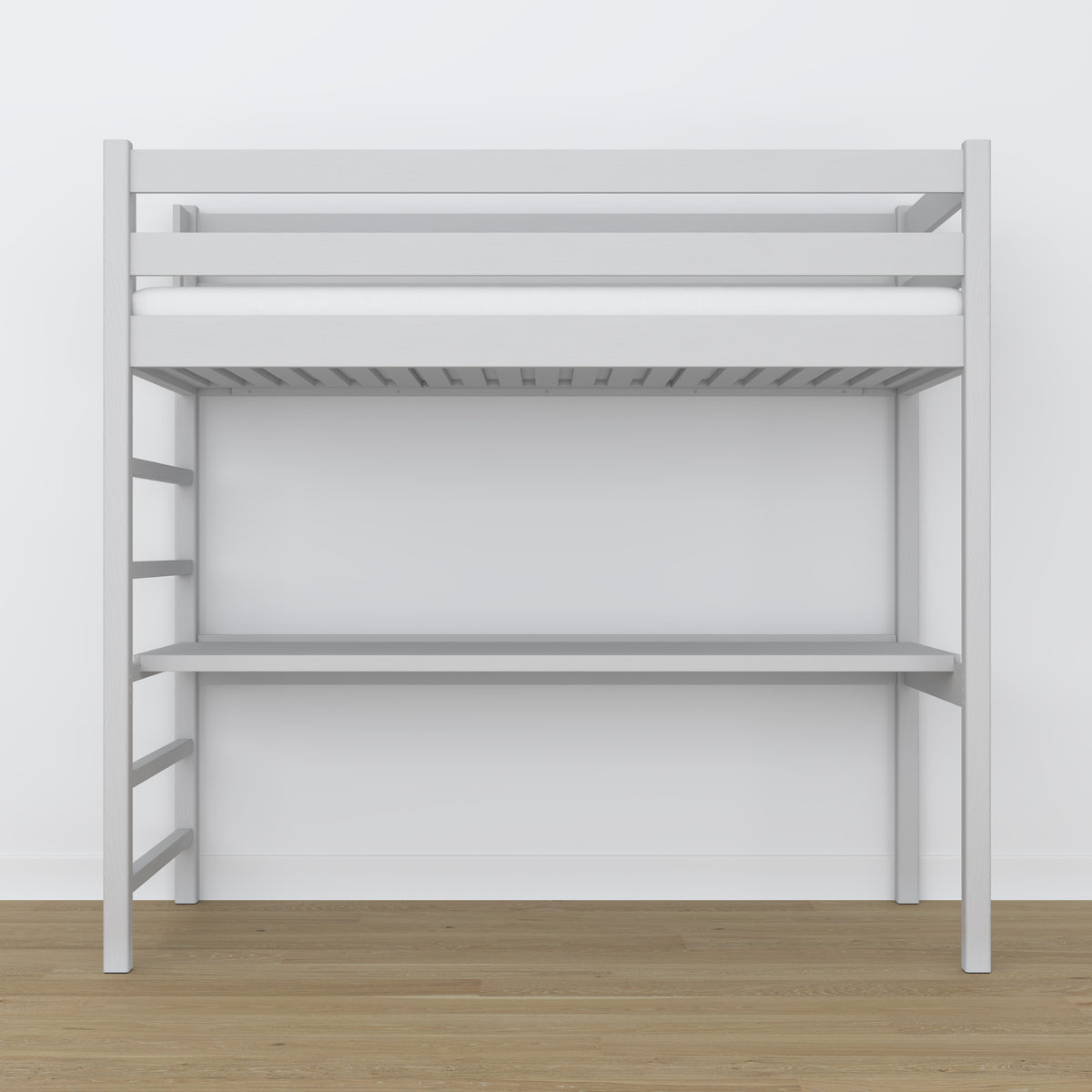 Hoogslaper houten grijs met bureau – lattenbodem en latten, Nizio
