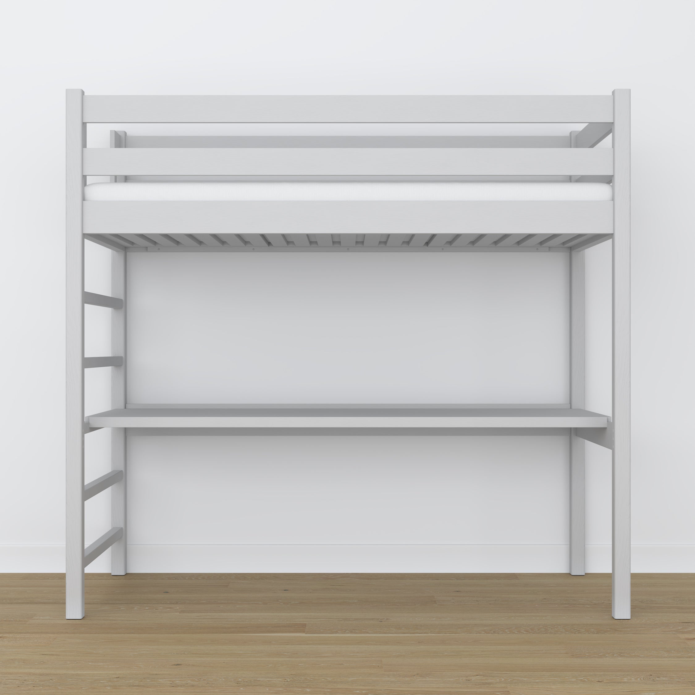 Hoogslaper houten grijs met bureau – lattenbodem en latten, Nizio