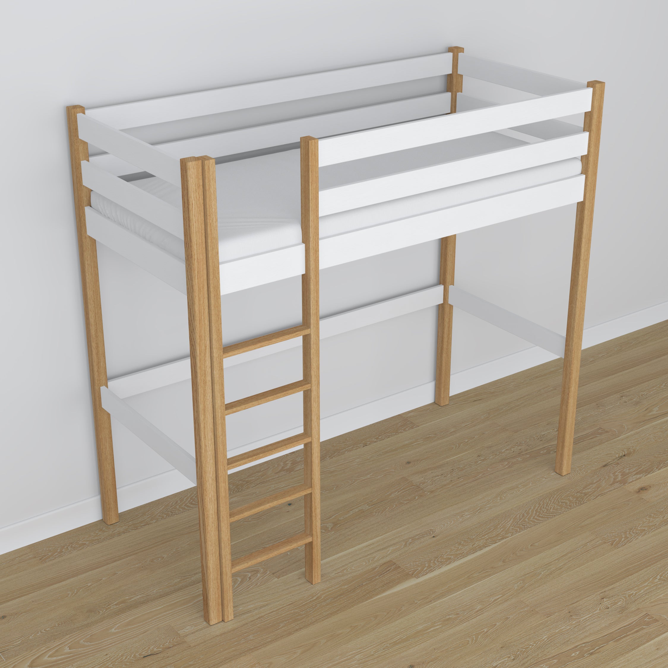 Houten hoogslaperbed wit-eiken in de kinderkamer – scandi inrichting, houten