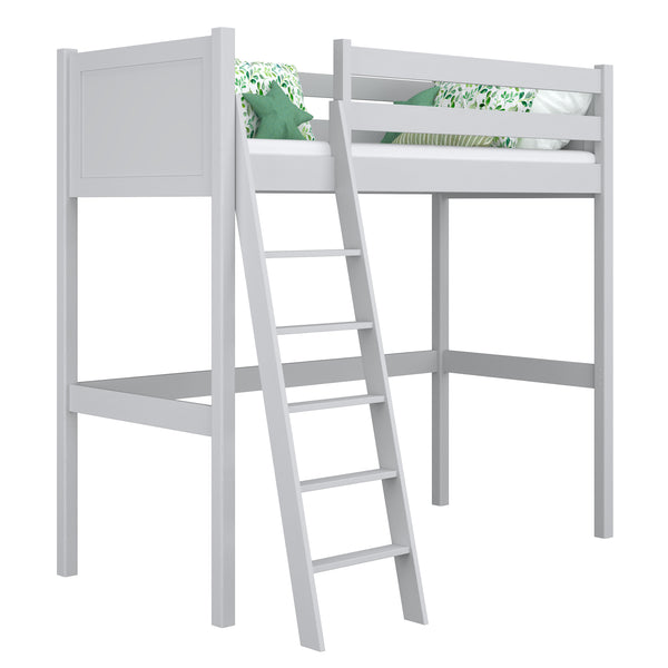Lit mezzanine en bois gris – chambre d'enfant, bois massif, style scandinave