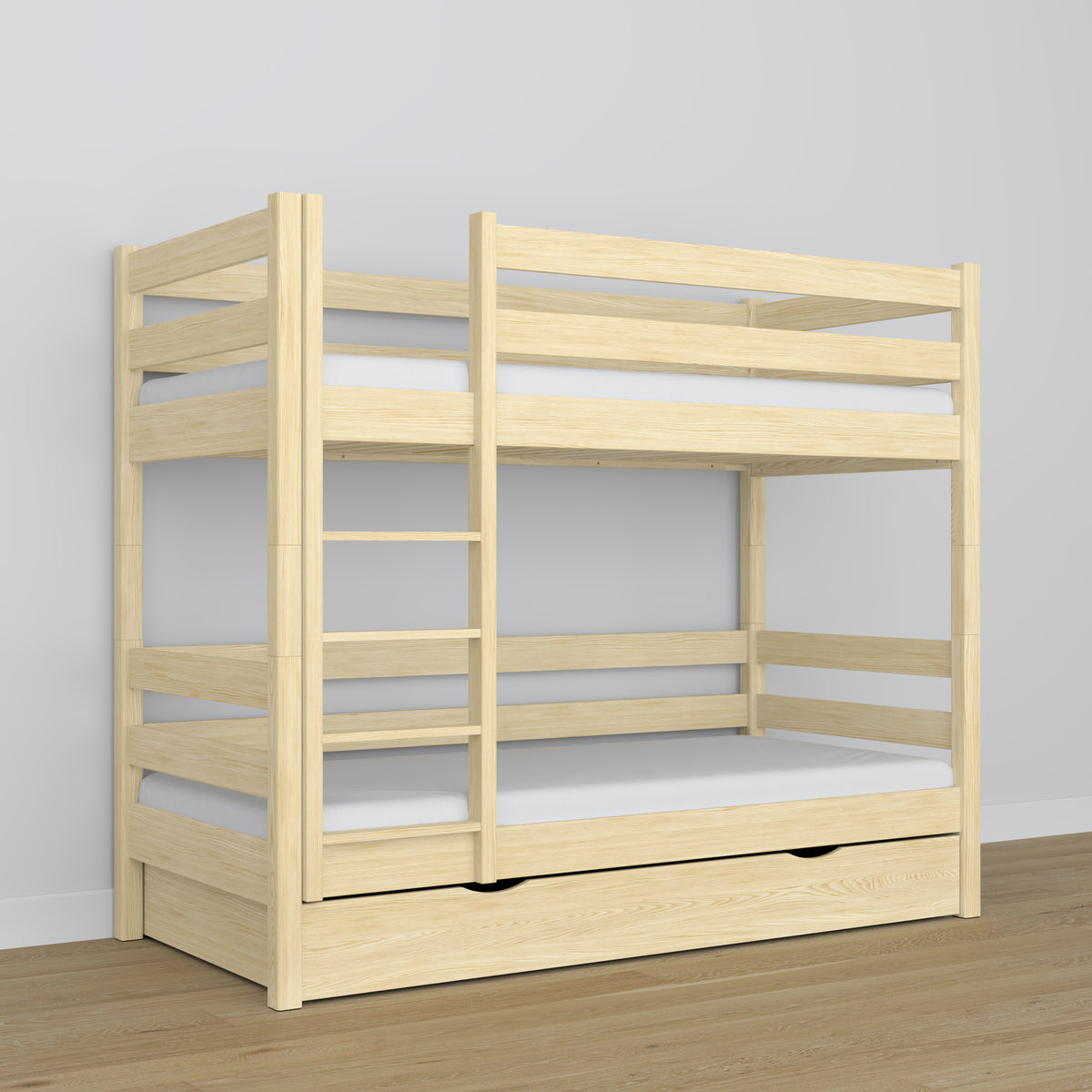 Stapelbed met lade transparant grenen van hout – Scandinavisch design, Nizio