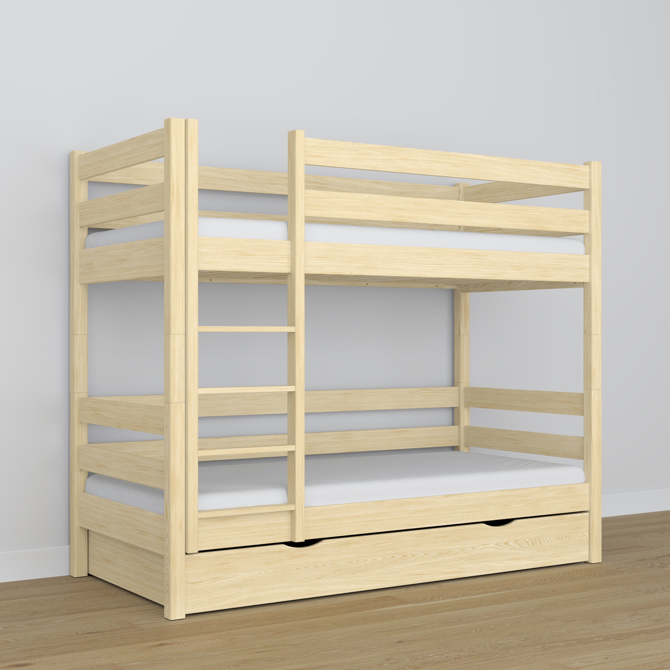 Stapelbed met lade transparant grenen van hout – Scandinavisch design, Nizio