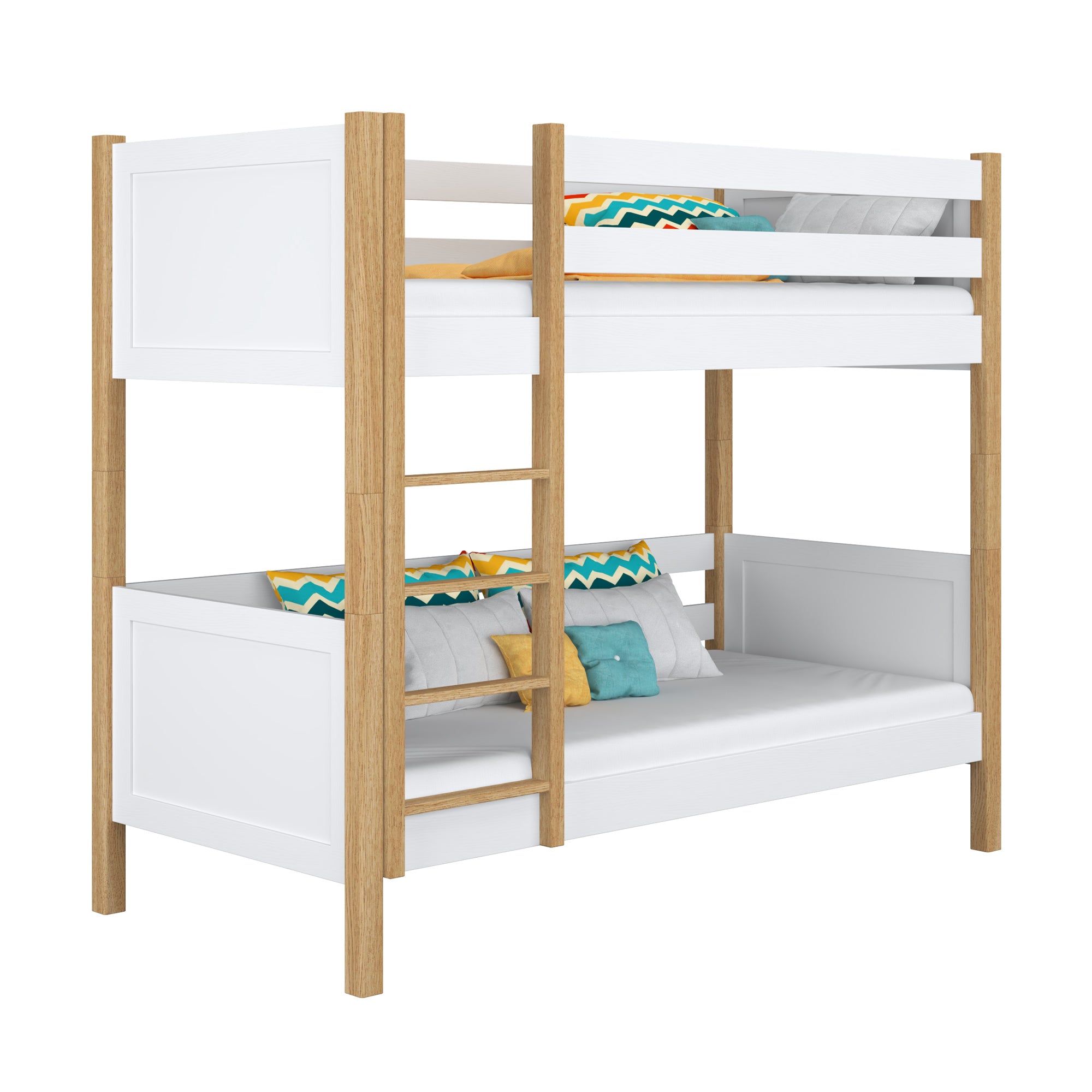 Houten stapelbed wit-eiken – kinderkamer, massief hout, Scandinavische stijl