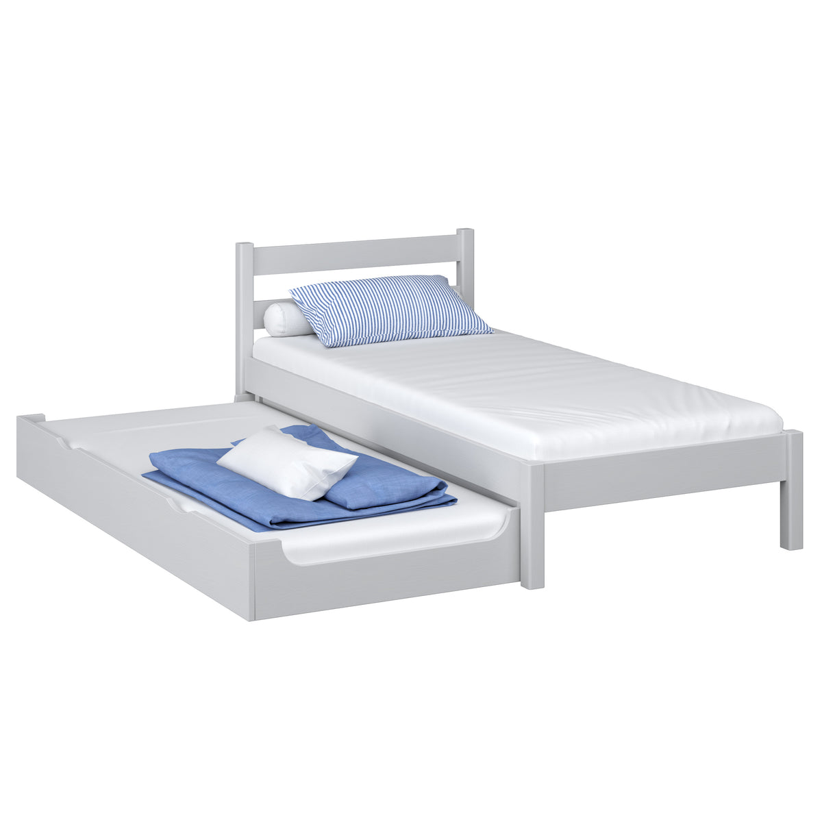 Wooden bed with mattress drawer grey – child’s room, scandi Nizio