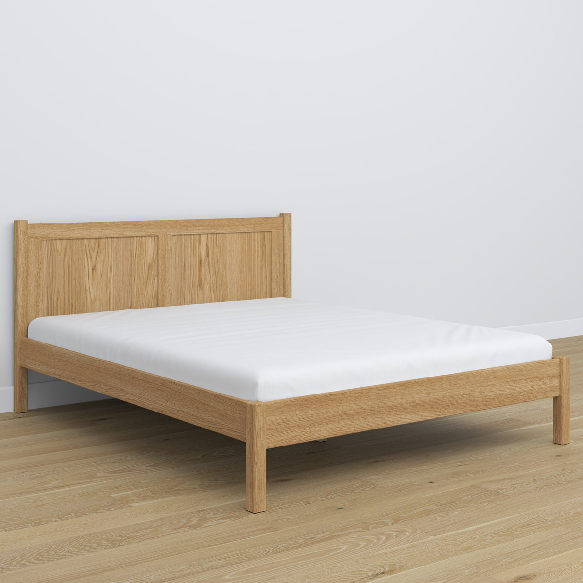 Tweepersoons bed naturel eiken – hoofdeinde eiken, close-up op houtskwaliteit