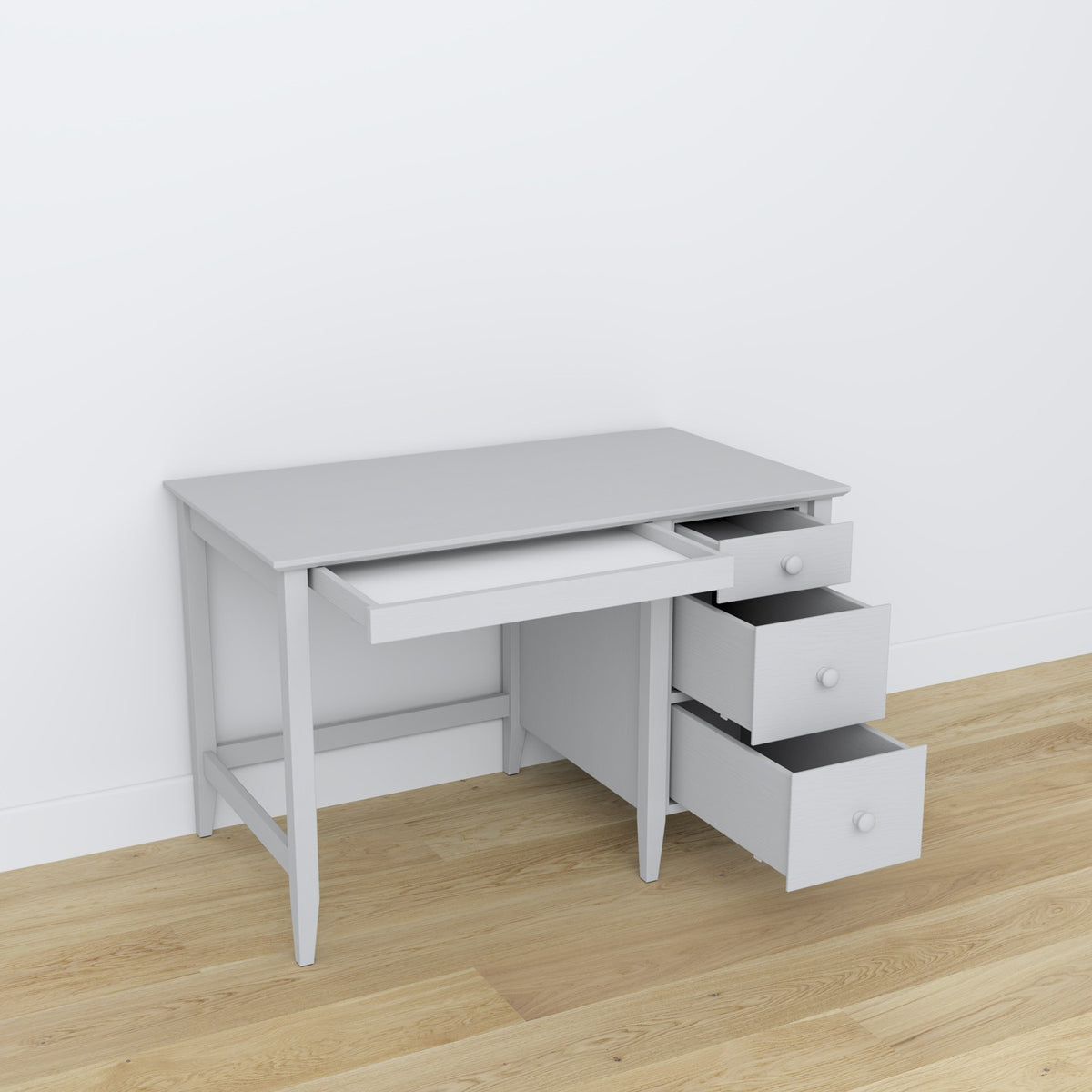 Desk 3S wooden grey – open drawers, document storage compartments