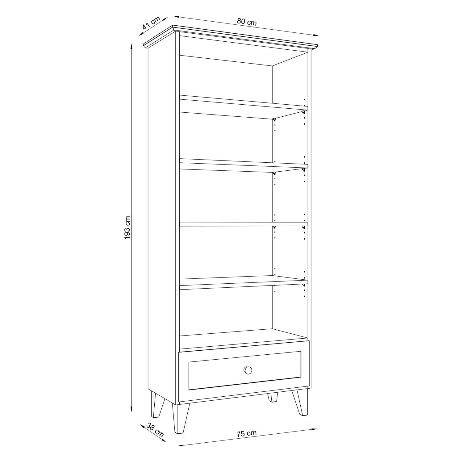 Bookcase 1S pine clear pine – angled view, scandi