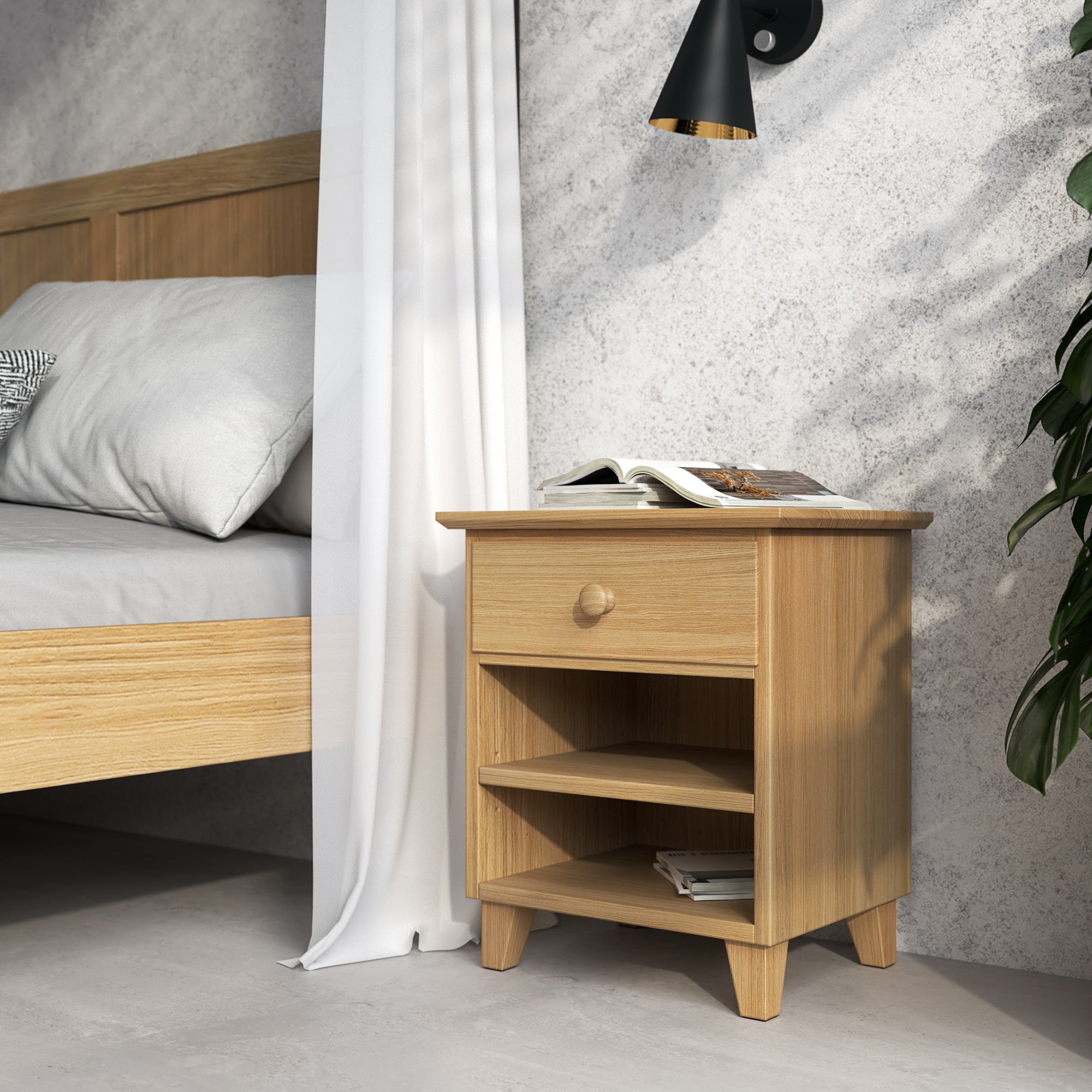 Table de chevet N02 chêne naturel – en chêne, vue frontale, Nizio Home