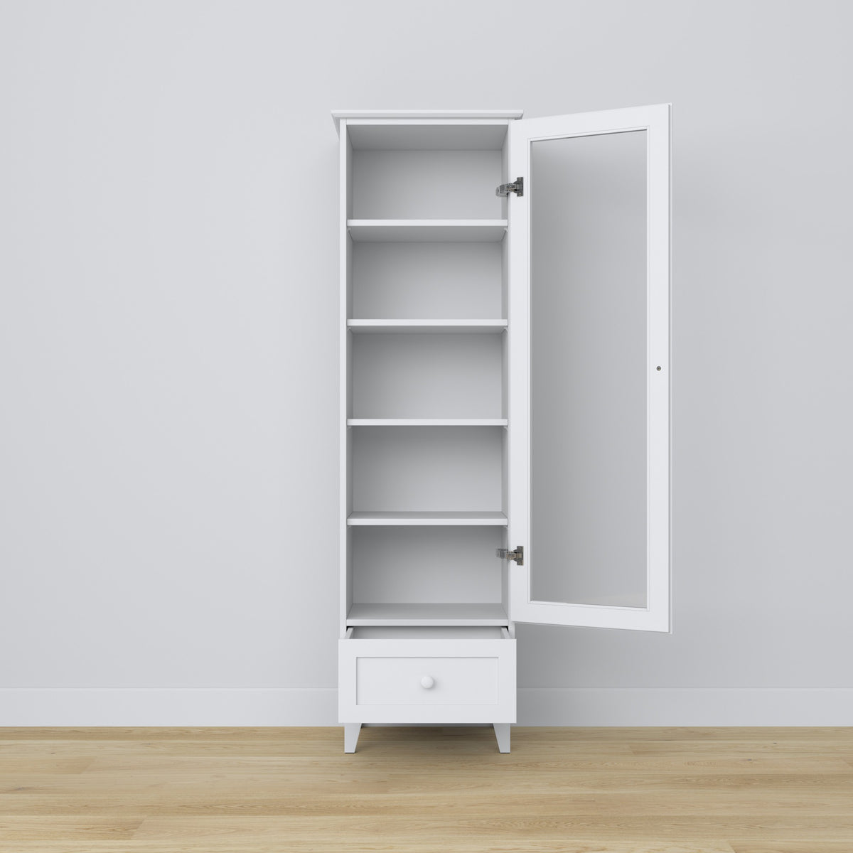 Display cabinet 1S 57 white – wooden, glass door, front view