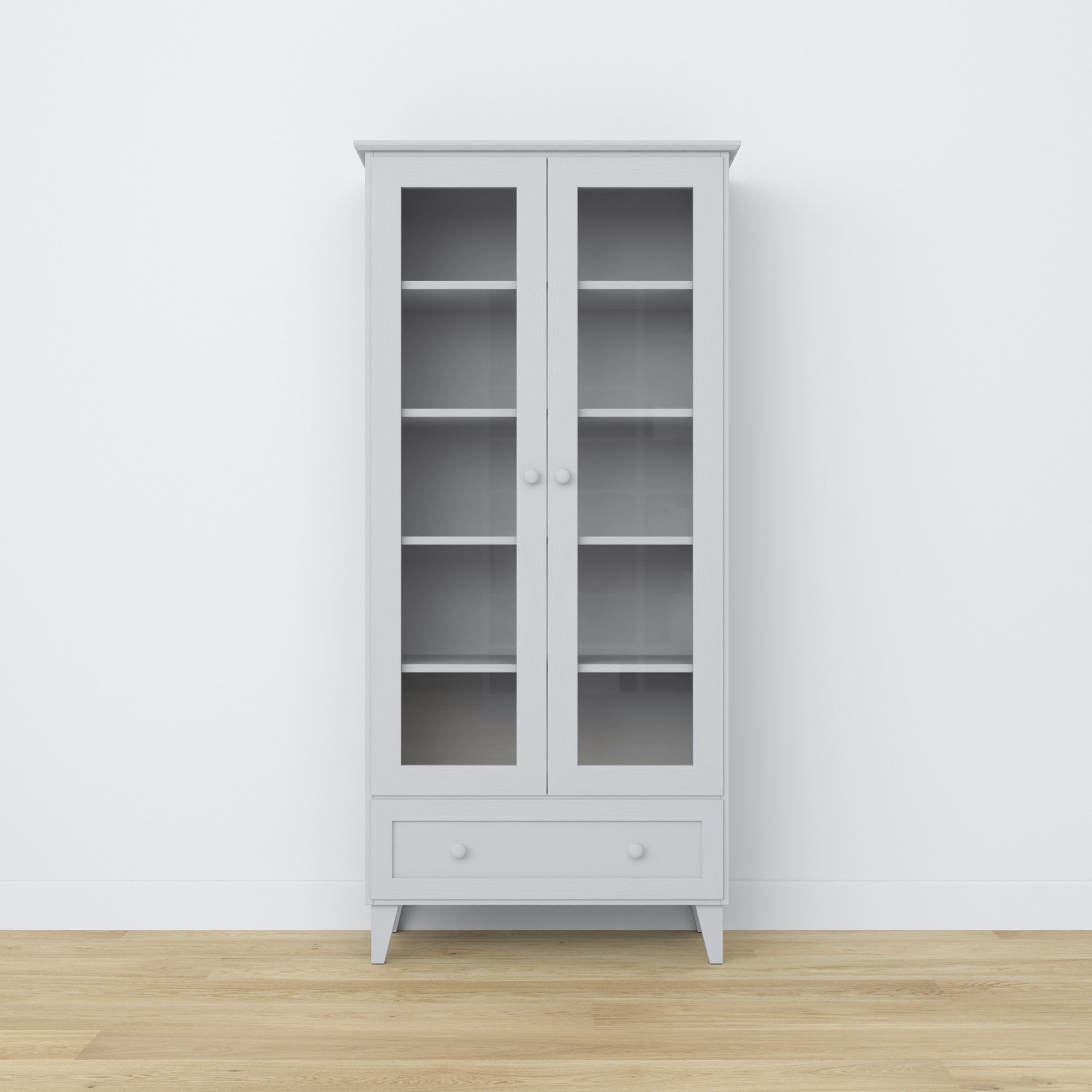Vitrine z tiroir en bois gris 90 cm – salon, style scandinave Nizio
