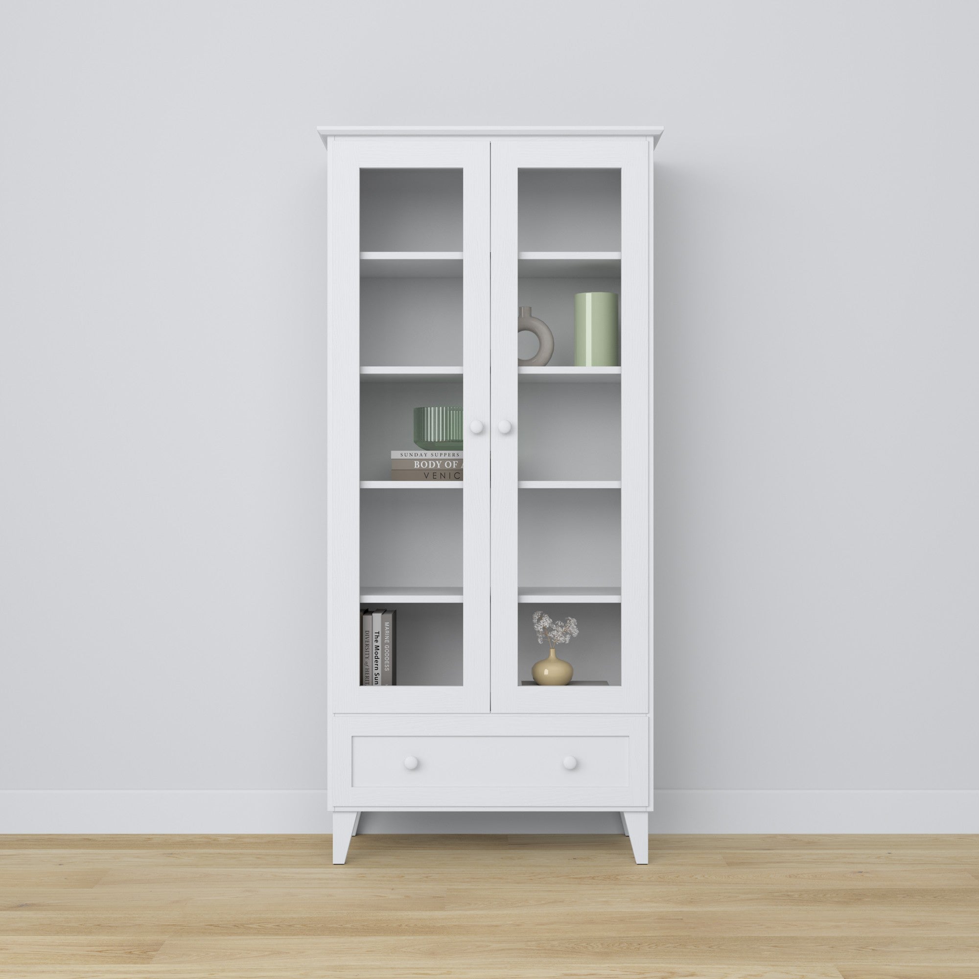 vitrine 1S 90 Scandi en bois dans la couleur sur commande RAL/NCS – bois massif, Nizio