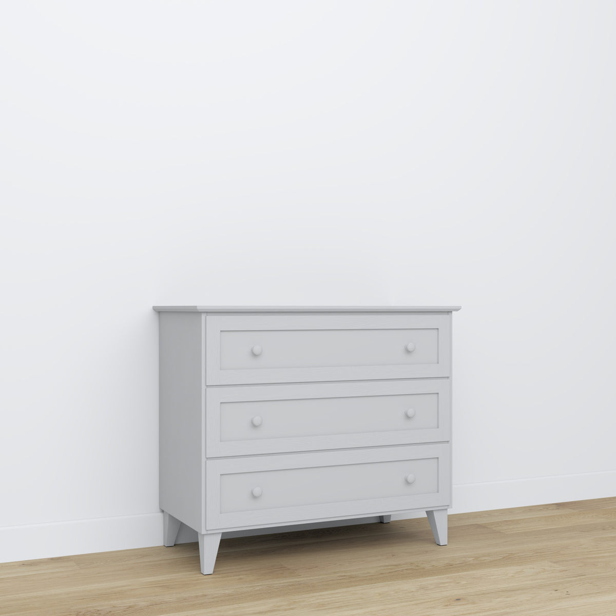 Chest of drawers 3S grey – wooden, closed drawers, front view, Nizio