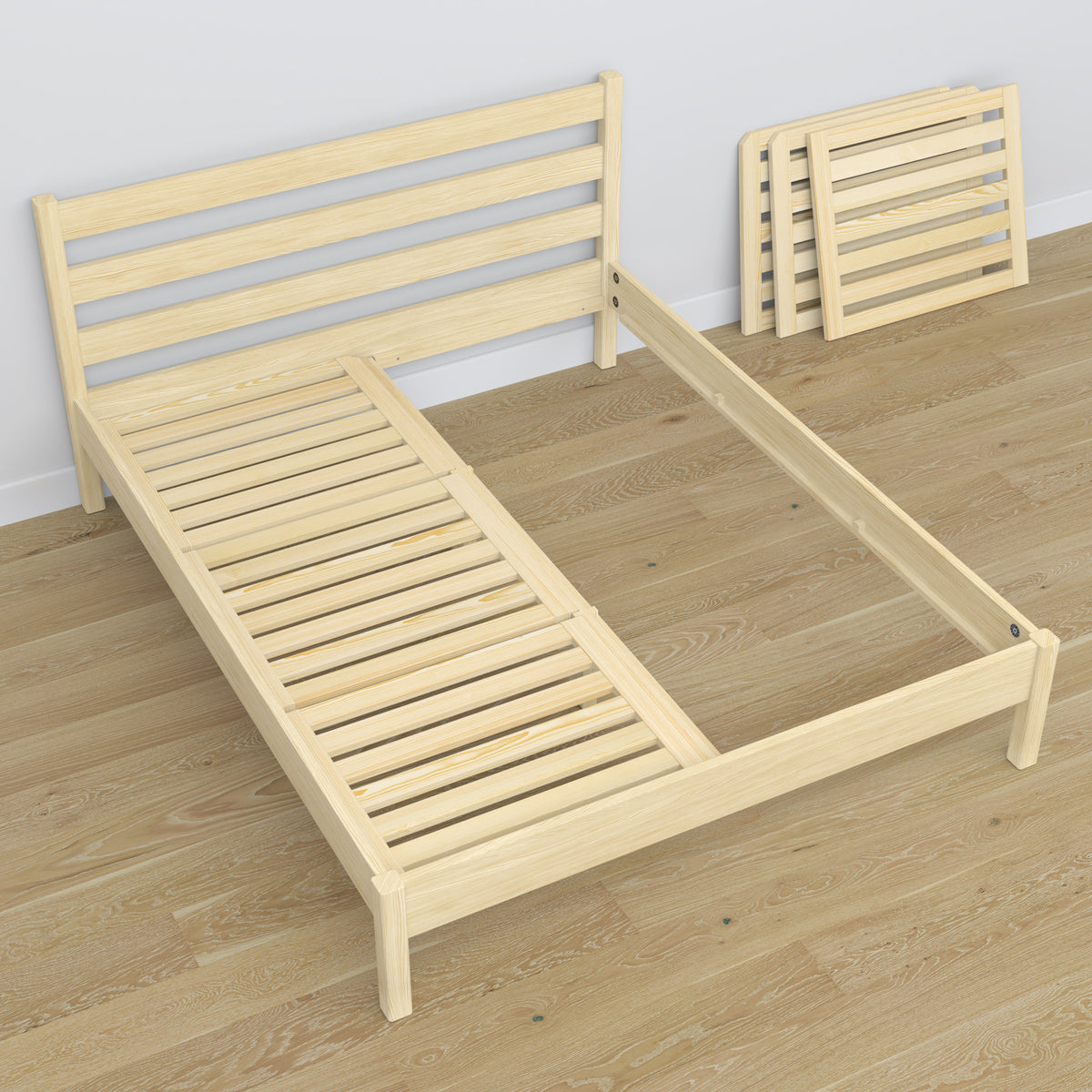 Tweepersoonsbed houten transparant grenen – afmetingen en schema, Nizio Home